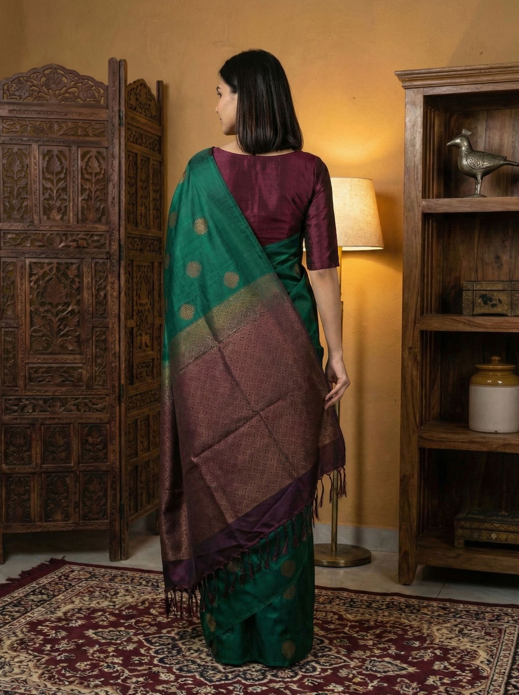 Semi Silk Green Woven Zari Motifs Saree