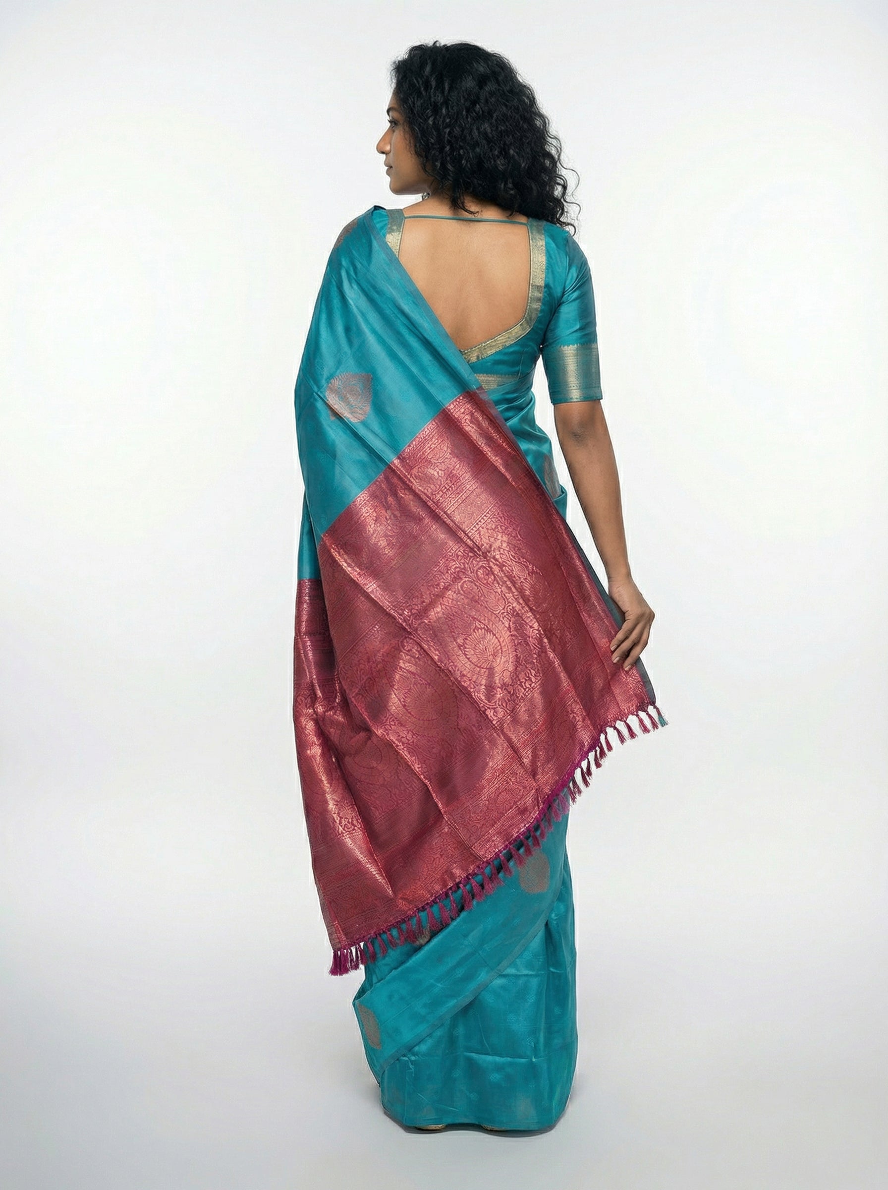 Semi Silk Peacock Green Traditional Saree with Self Butta Design Blouse