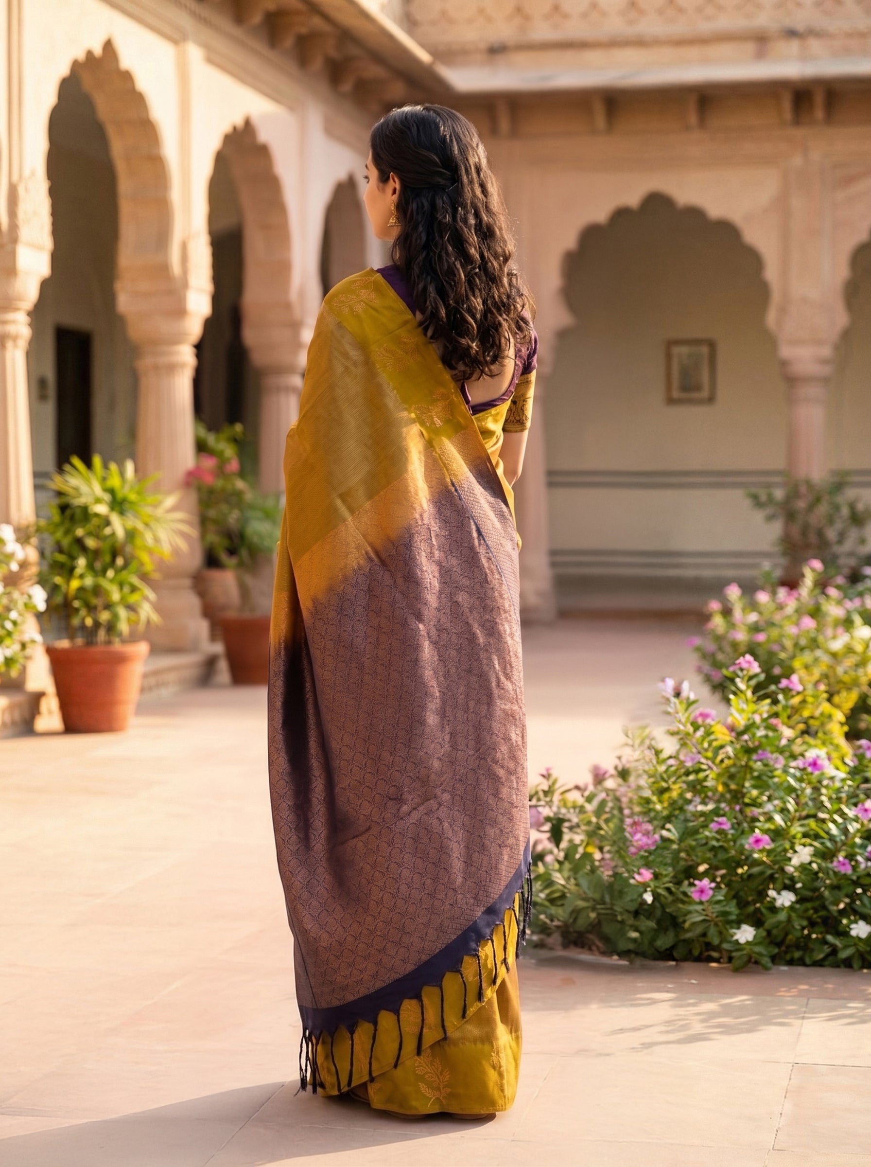 Semi Silk Mustard Yellow Zari Weaving Saree