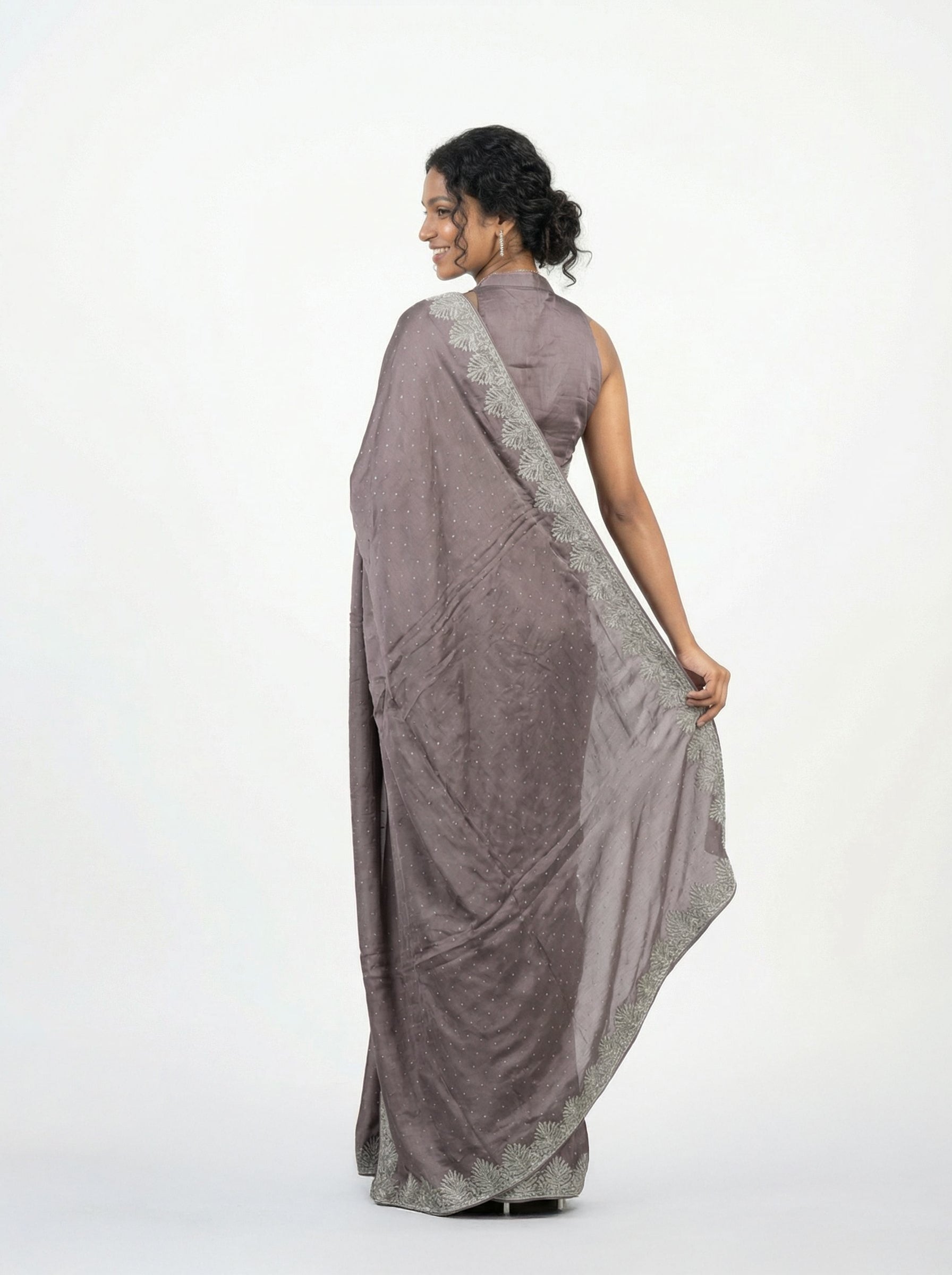 Vijithra Silk Violet Stone Work Zari Border Designer Saree