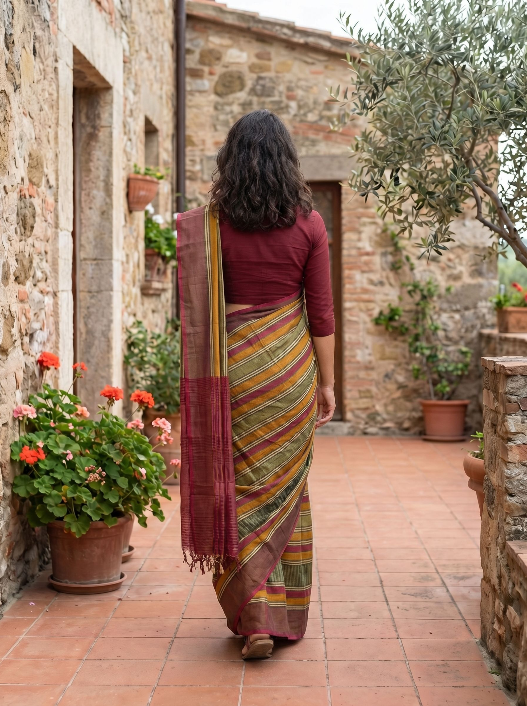 Tussar Multicolor Striped Saree with Rustic Charm