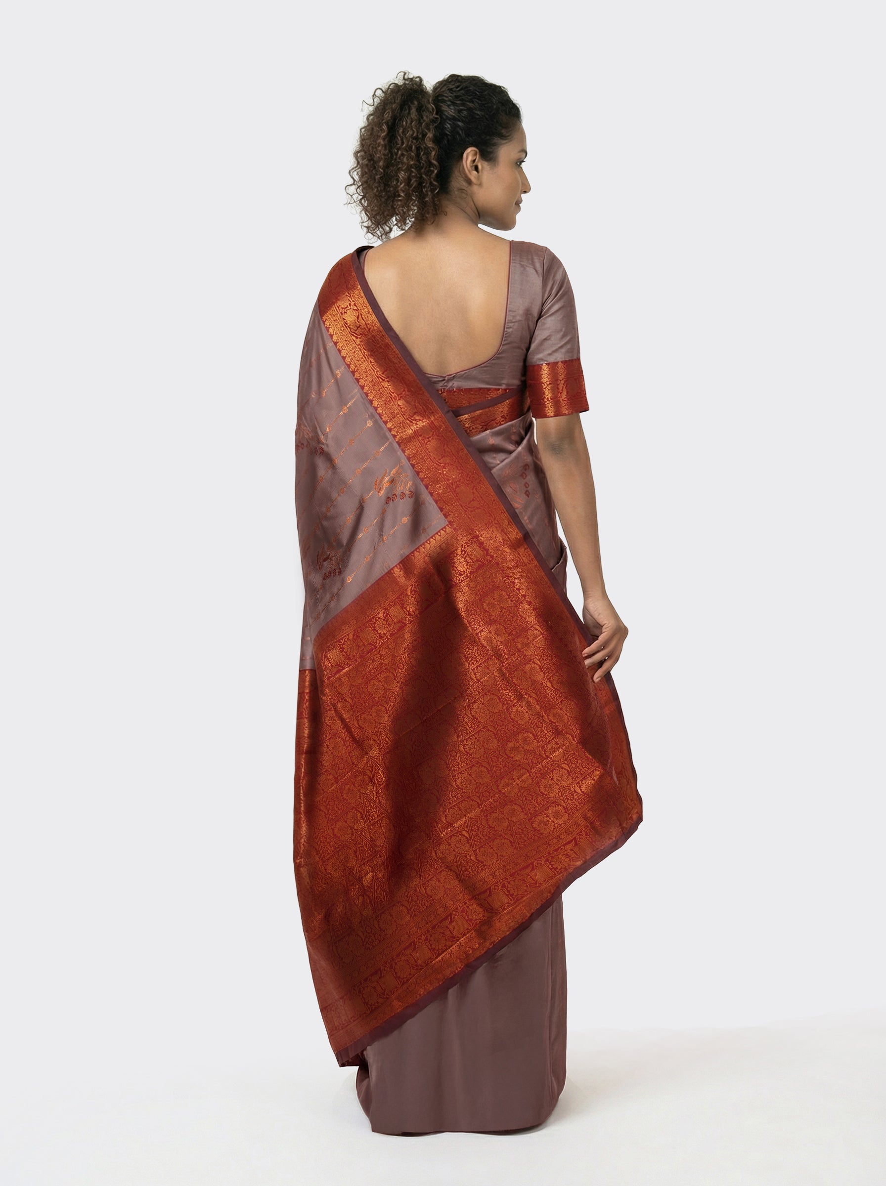 Semi Silk Ivory Brown Saree for Women with Maroon Small Buttas Blouse – Festive Wear