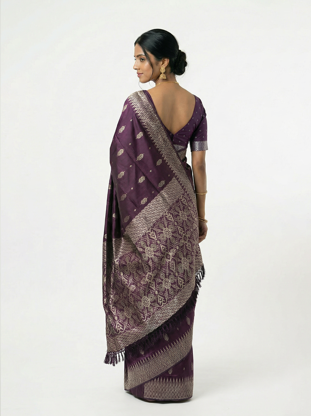 Semi Jute Deep Purple Butta Woven Saree