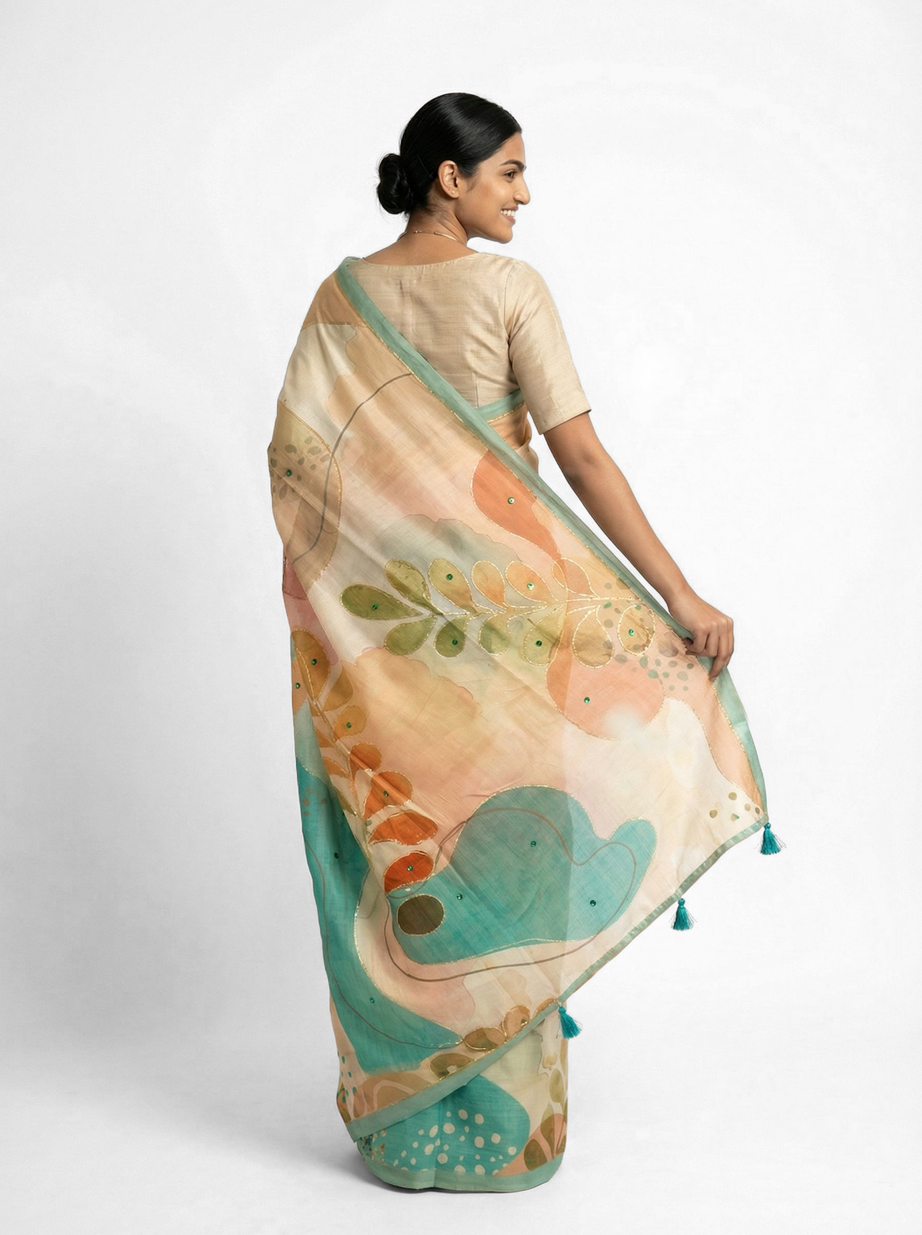 Chanderi Cotton Multicolor Abstract Printed Pattern Saree