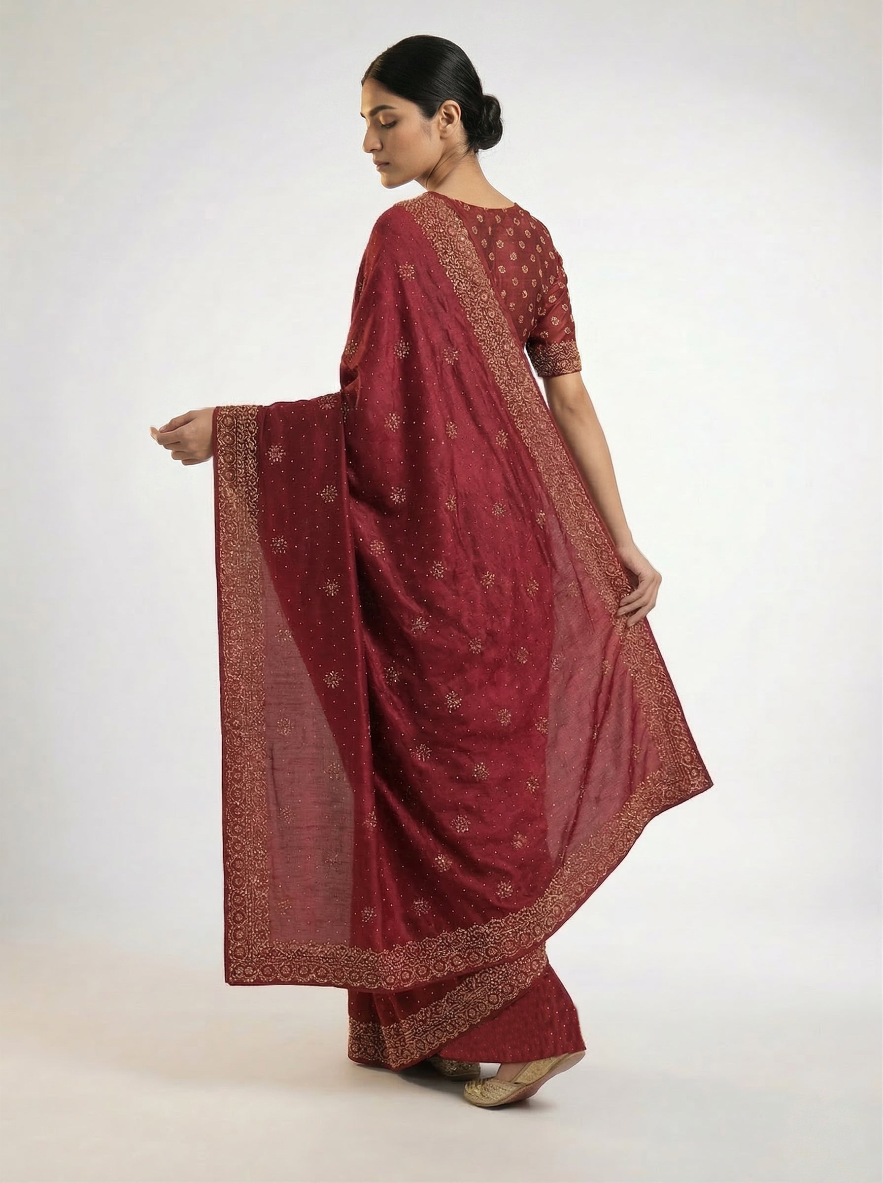 Vijithra Silk Maroon Red Stone Work  Border Designer Saree