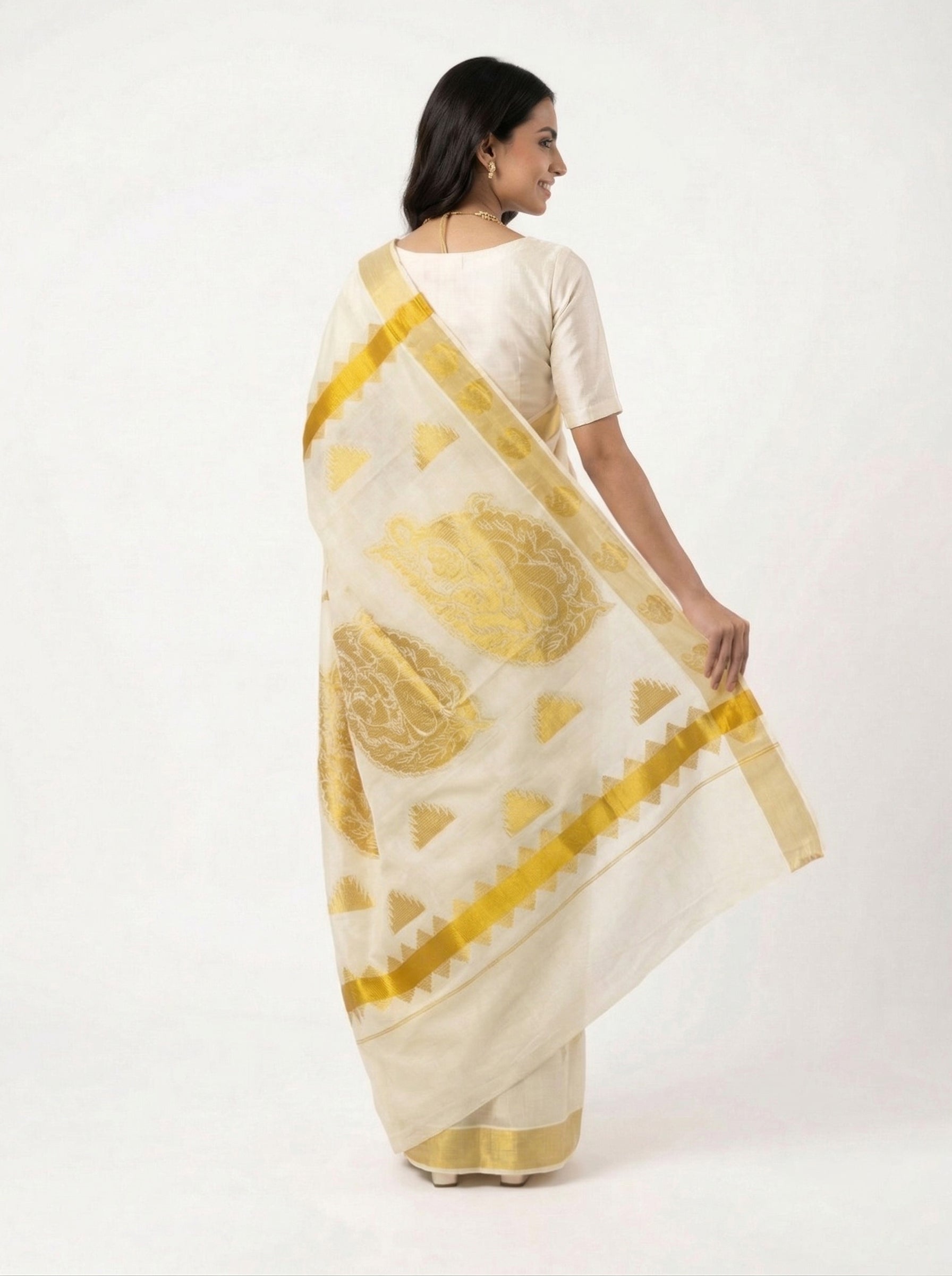 Cotton Cream Kasavu Border Set Saree with Zari Motif
