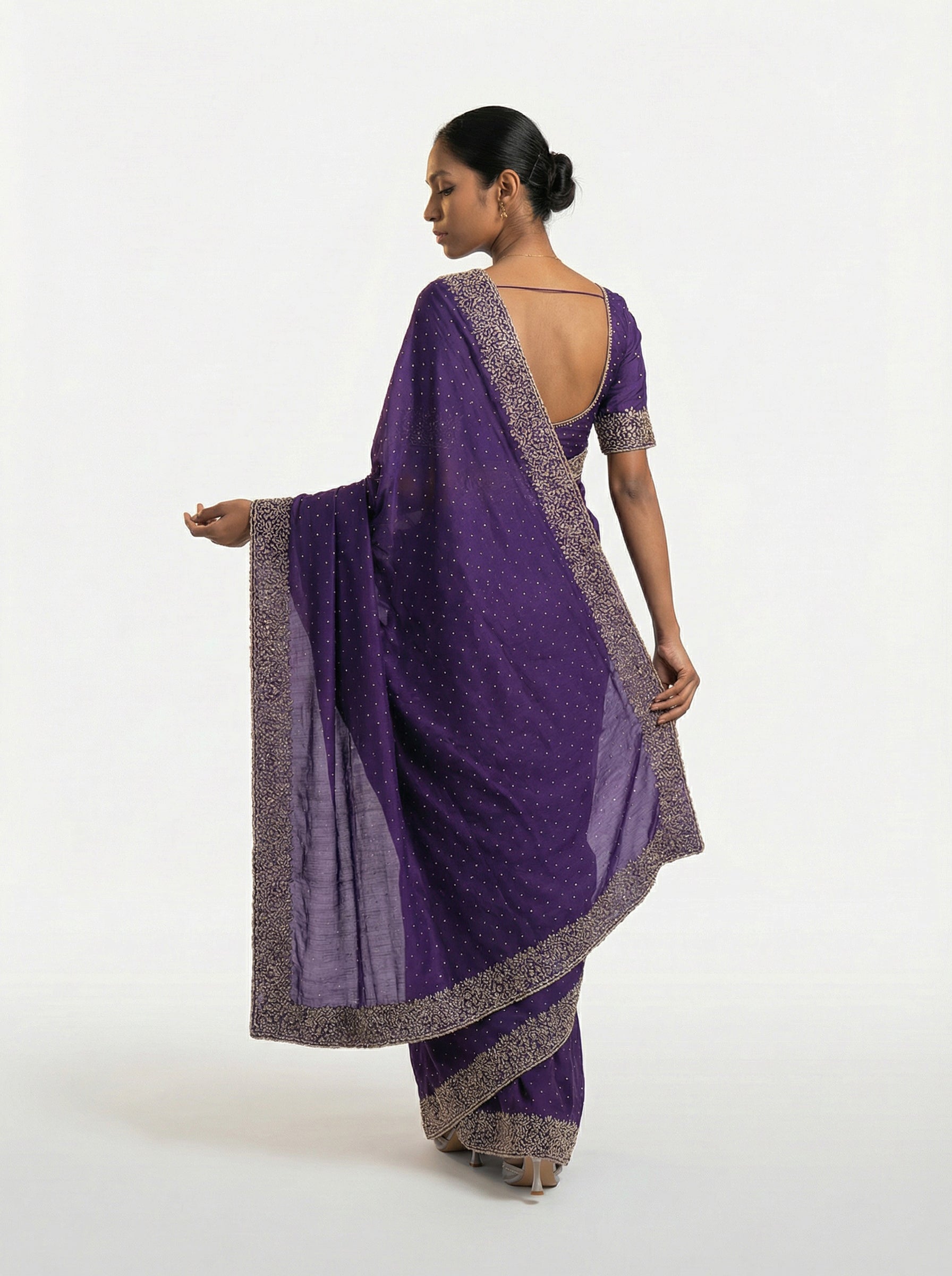 Vijithra Silk Violet Embroidered Saree with Intricate Floral Border