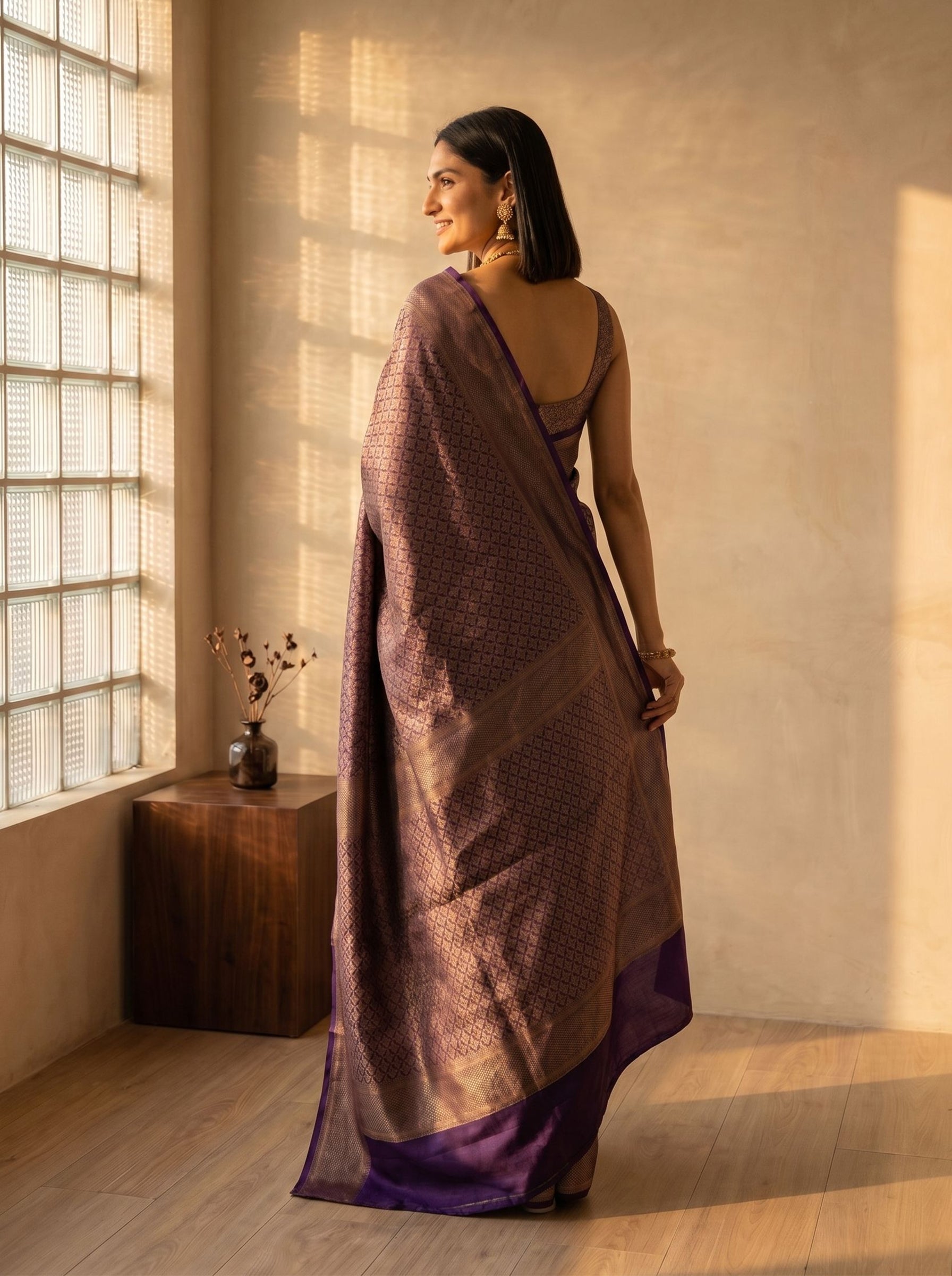 Pure Silk Mauve Purple All Over Zari Jaal Saree