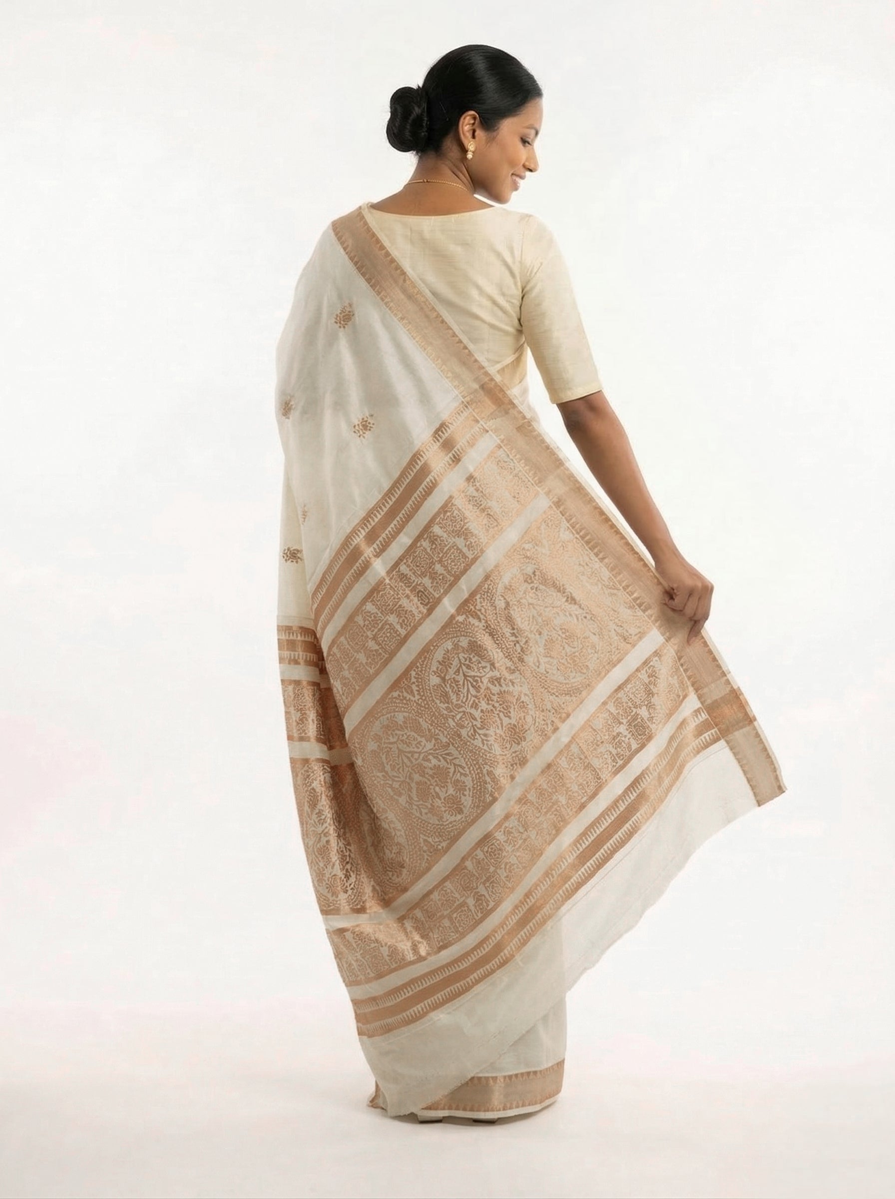 Cotton Cream Kasavu Border Set Saree with Zari Woven Pattern