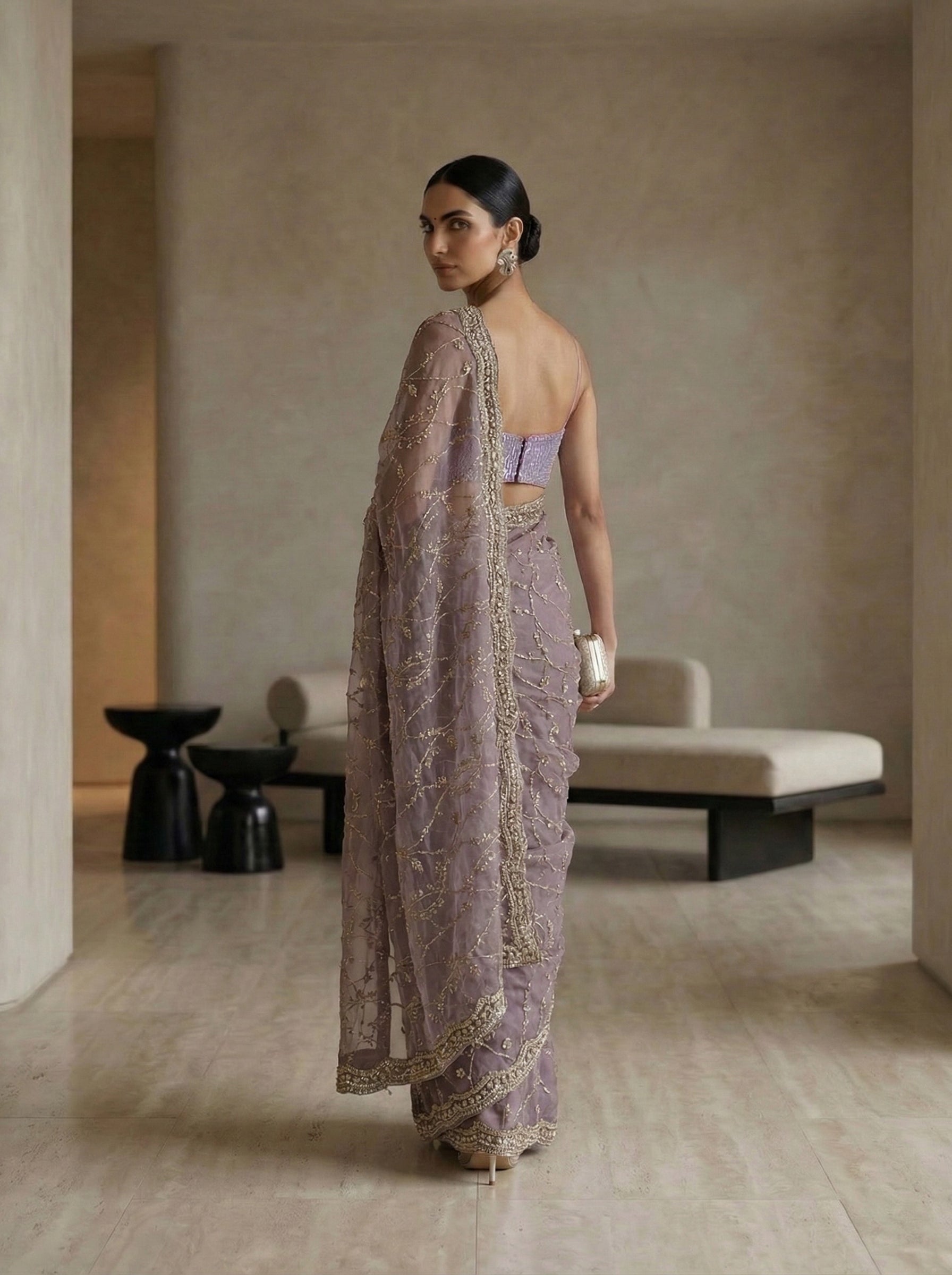 Organza Lavender Sequin Work Designer Saree