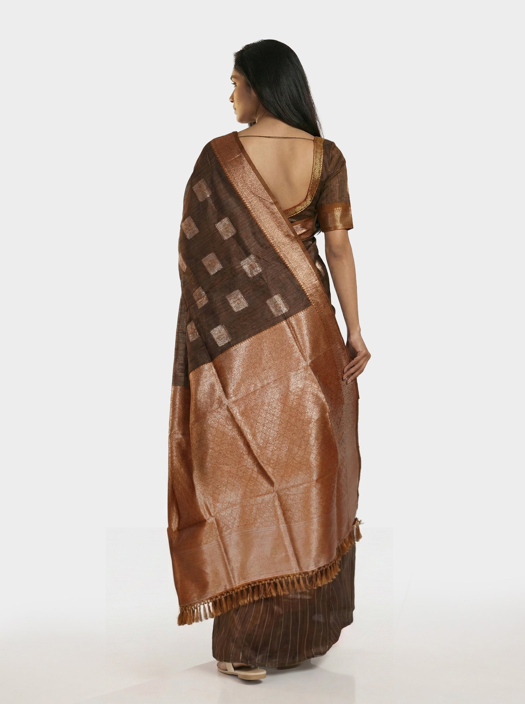 Semi Silk Classic Brown Saree with Small Butta Work