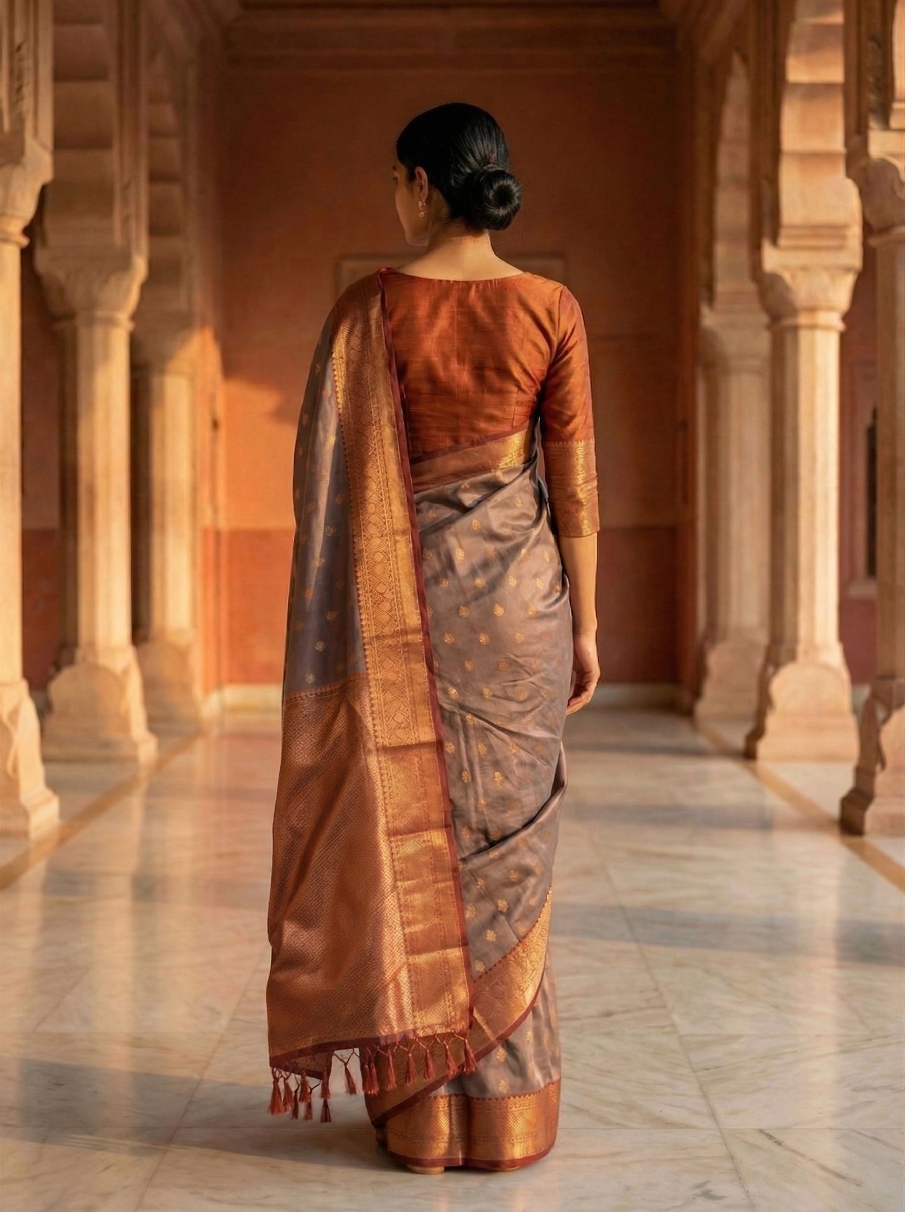 Semi Silk Ash Grey Festive Wear Saree with Intricate Zari Weaving