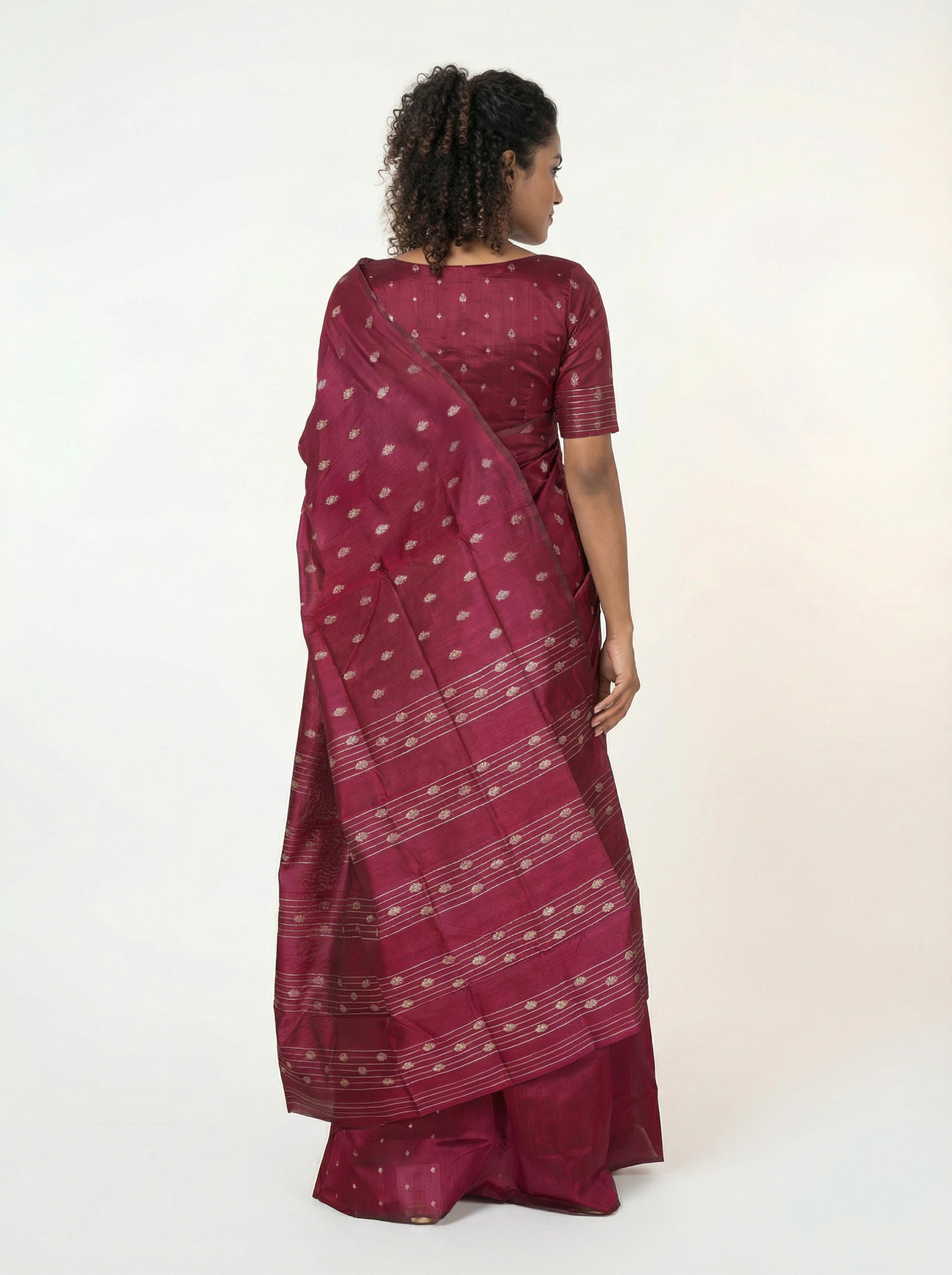 Semi Silk Ruby Pink Silk Saree for Women with Thread Butta Pattern