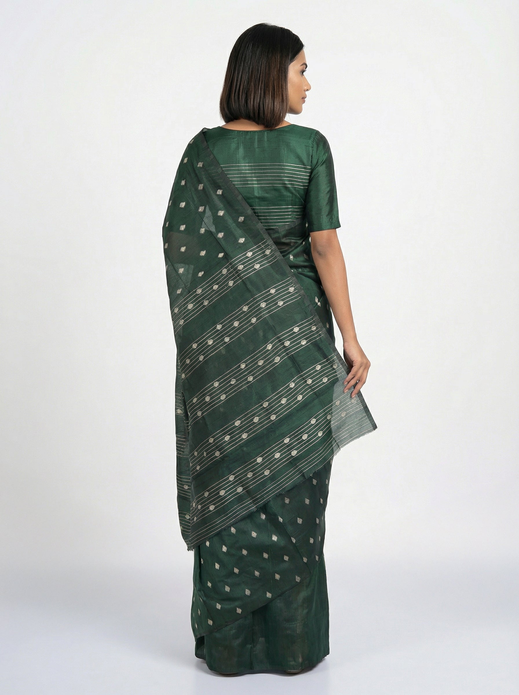 Semi Silk Designer Bottle Green Saree with Small Butta Work Blouse Piece