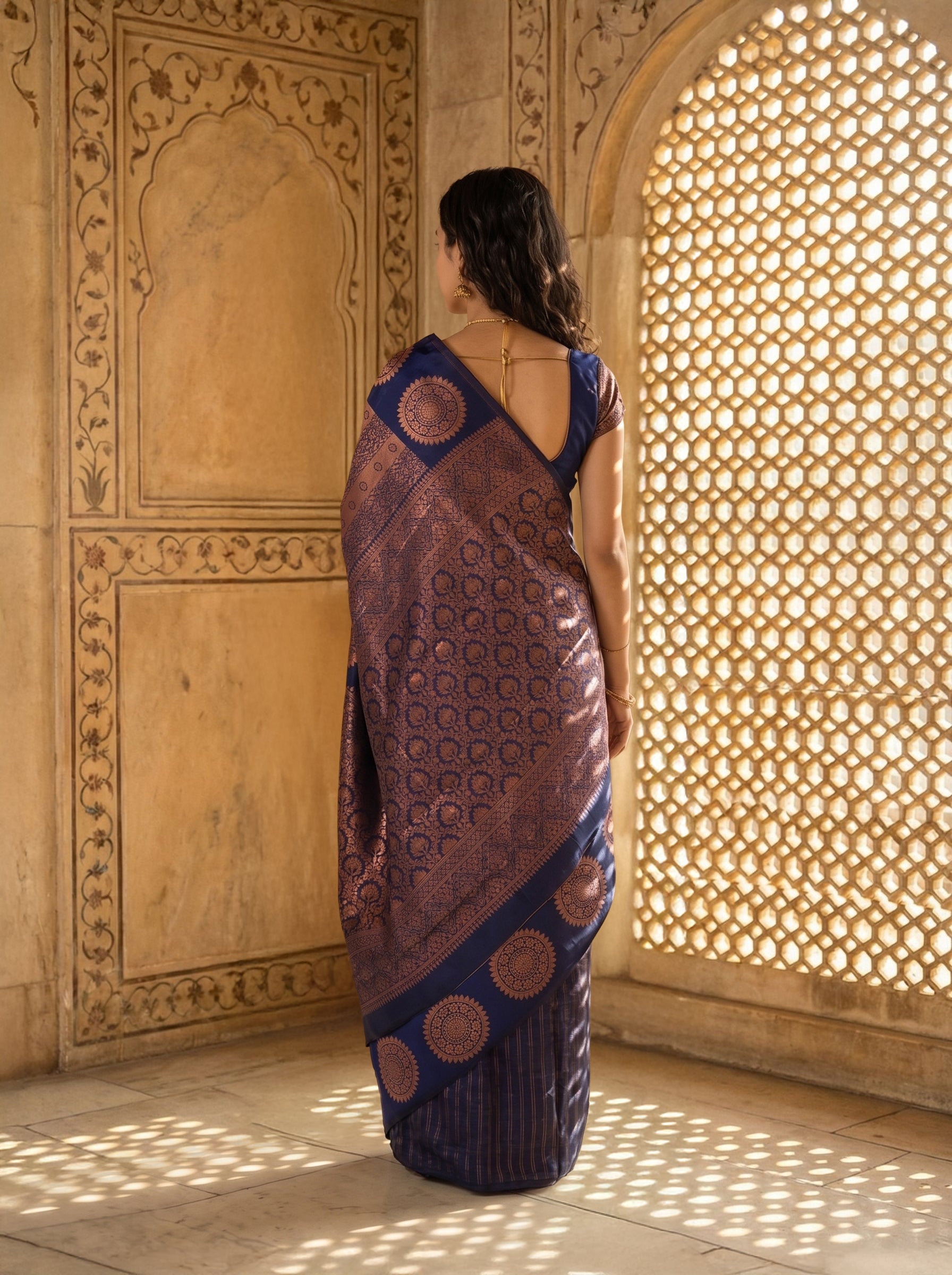 Semi Silk Royal Blue Copper Zari Woven Traditional Saree
