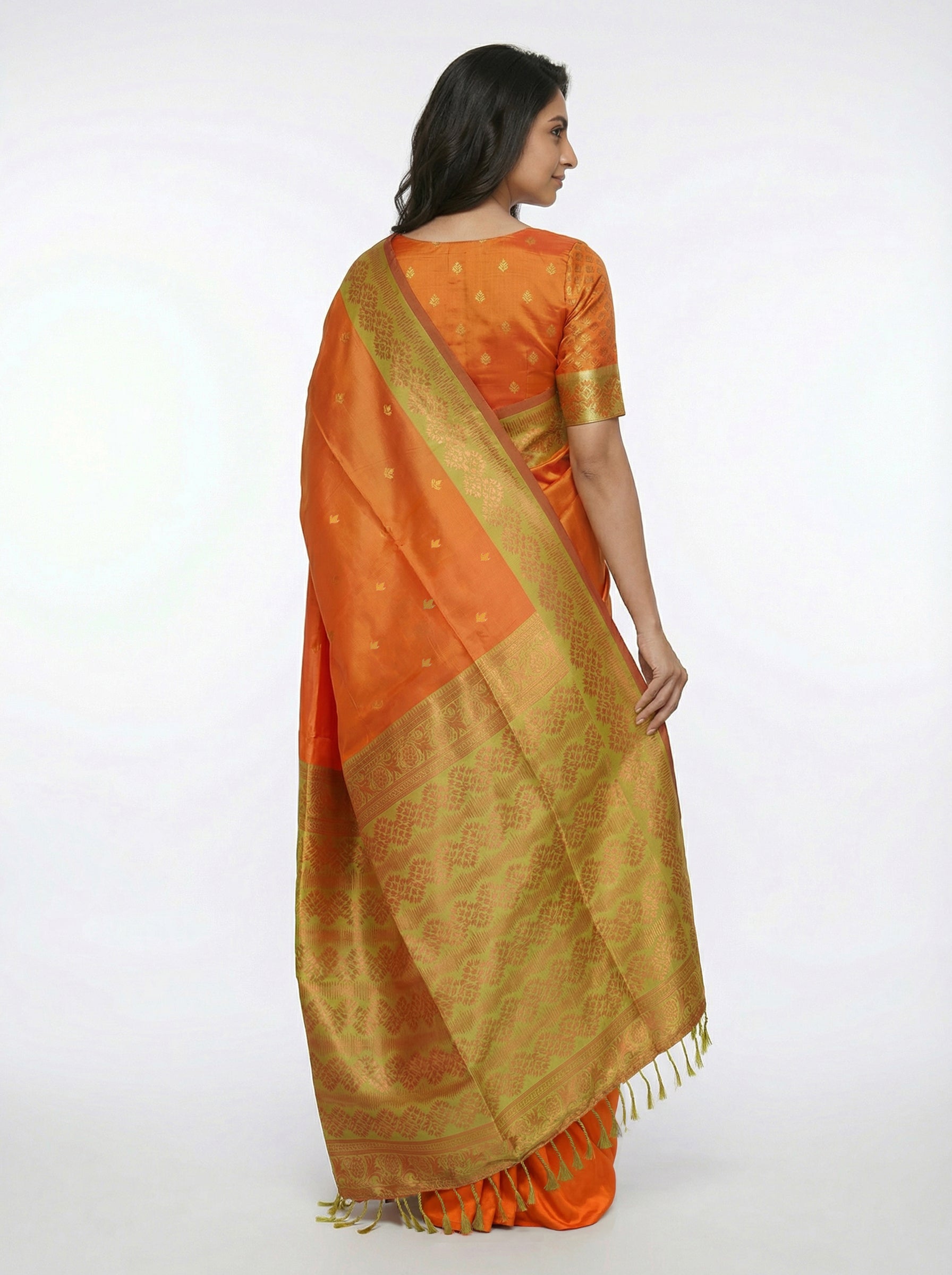 Semi Silk Fire Yellow Party Wear Saree with Designer Buttas