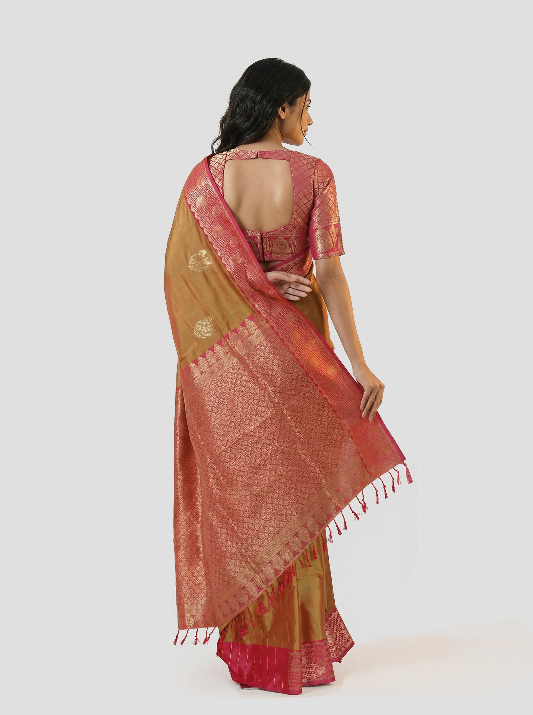 Semi Silk Double Shade Traditional Saree with Gapped Buttas