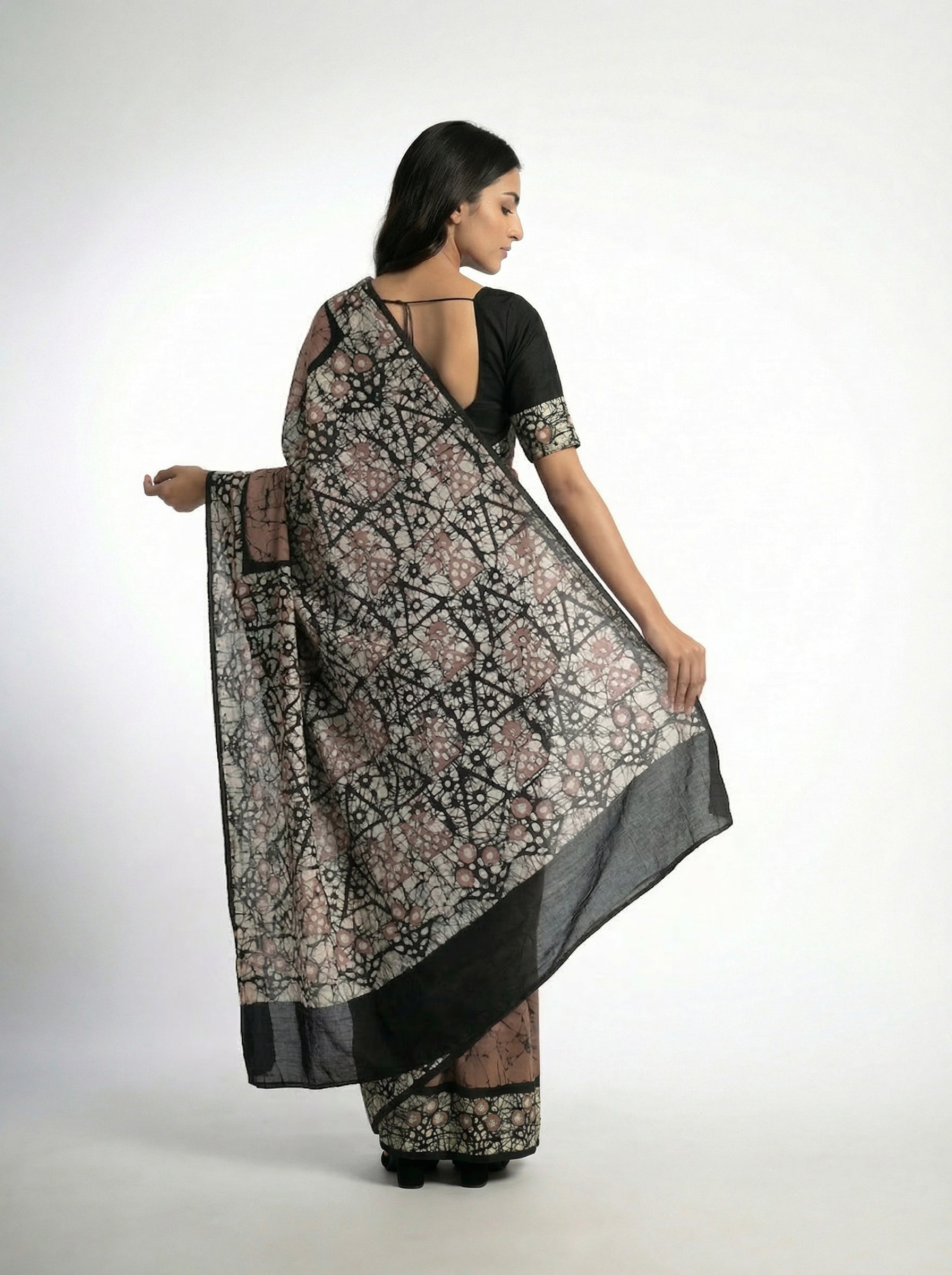 Cotton Coffee Brown Saree with Artistic Batik Design and Printed Pallu