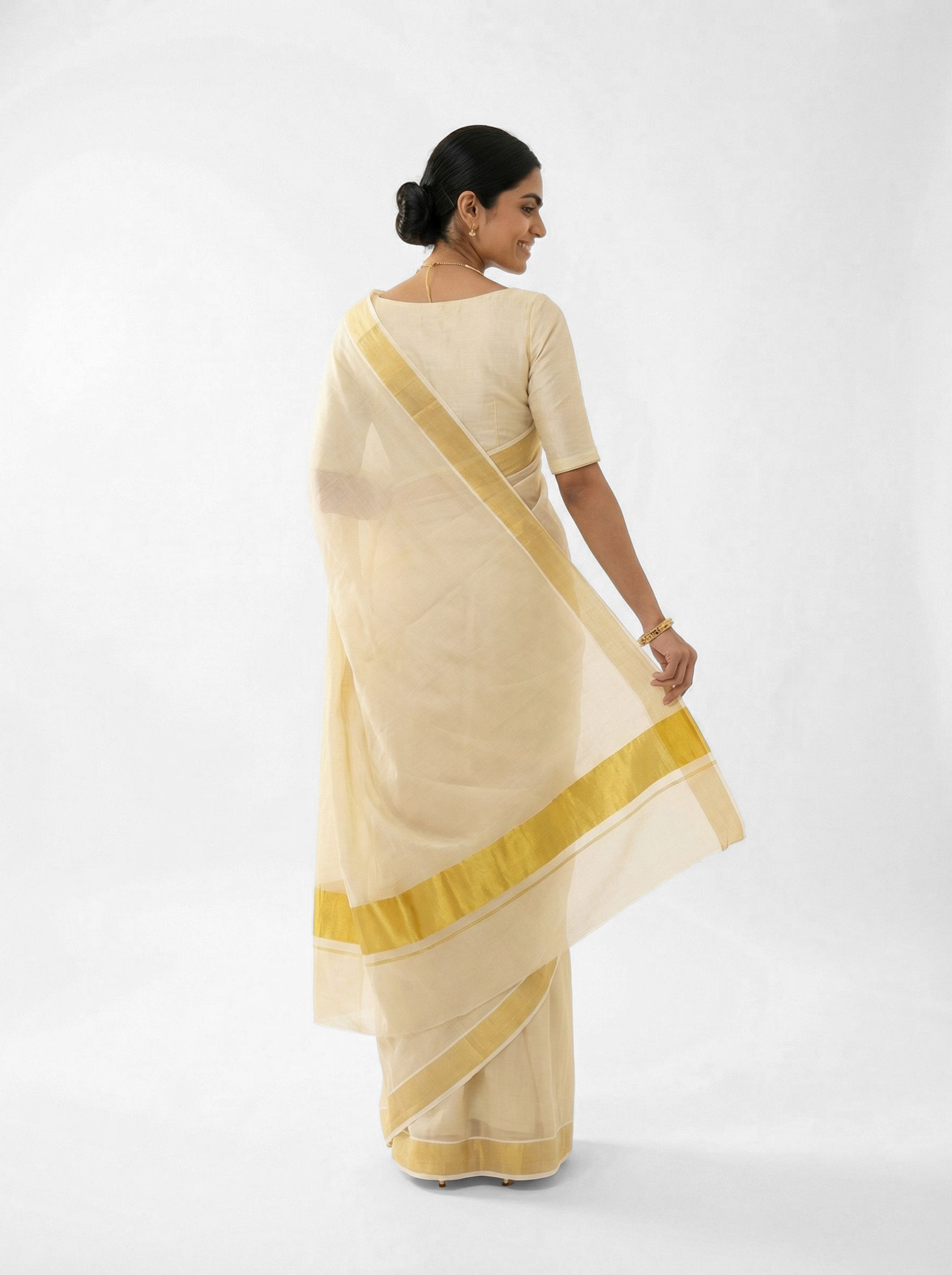 Cotton Kasavu Off-White Saree with Single Gold Zari Border