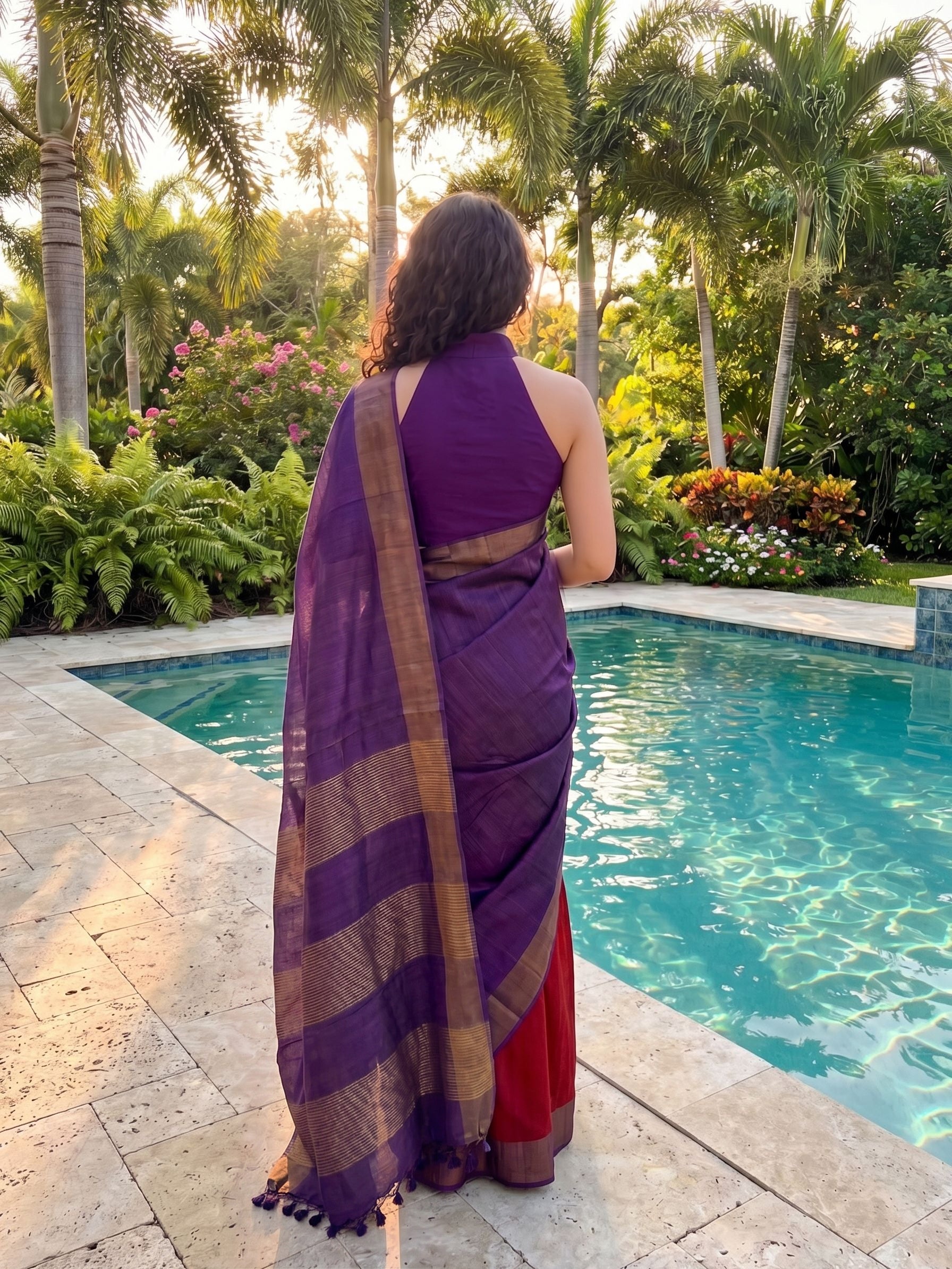 Tussar Royal Purple Saree with Contemporary Contrast Design