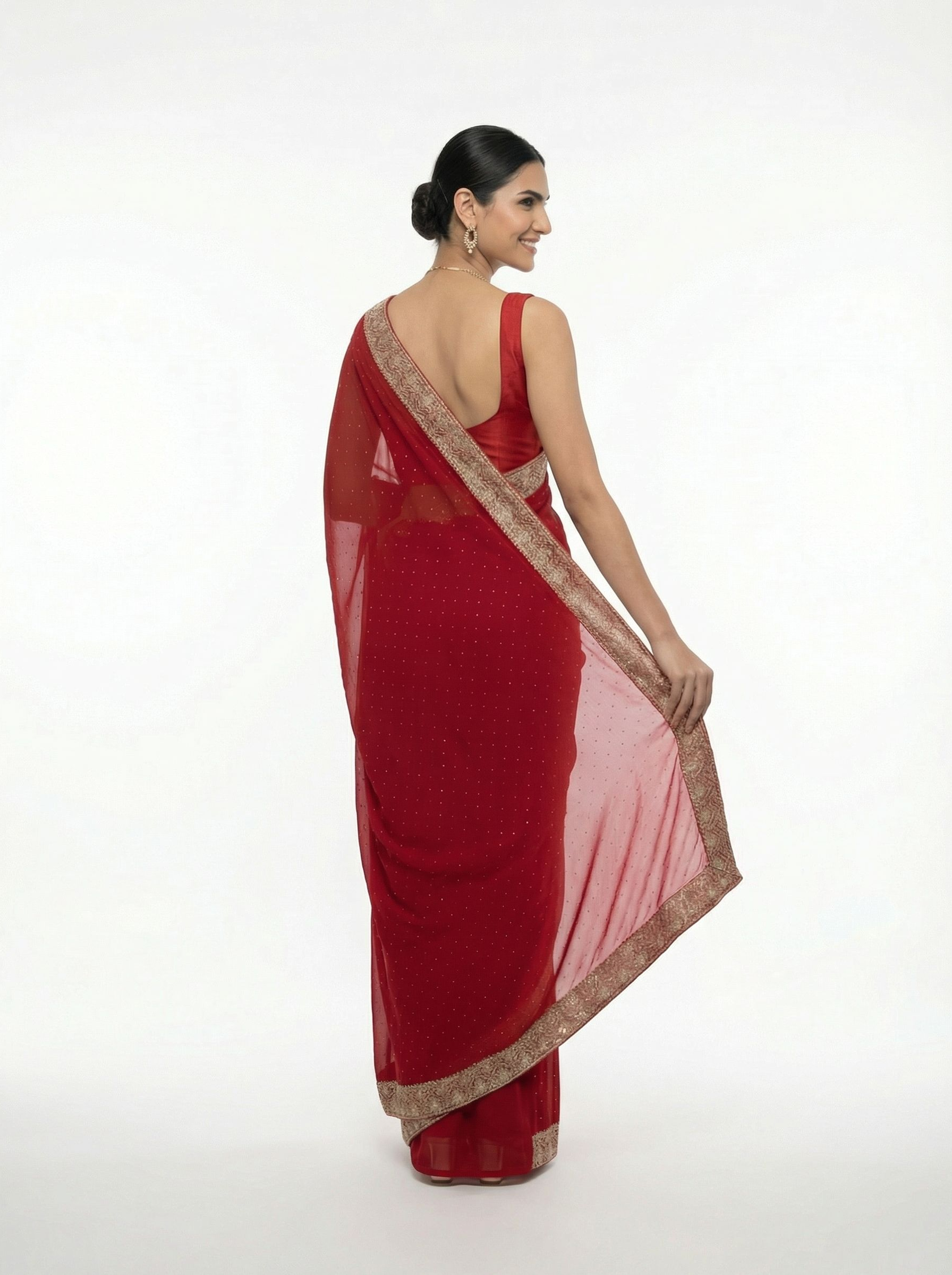 Georgette Classic Red Zari Embellished Designer Saree