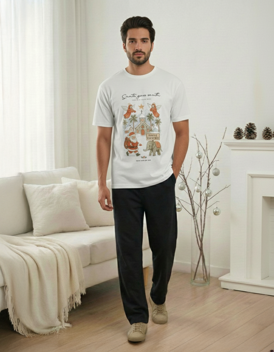 Santa Goes South – Men’s Digital Printed Christmas T-Shirt