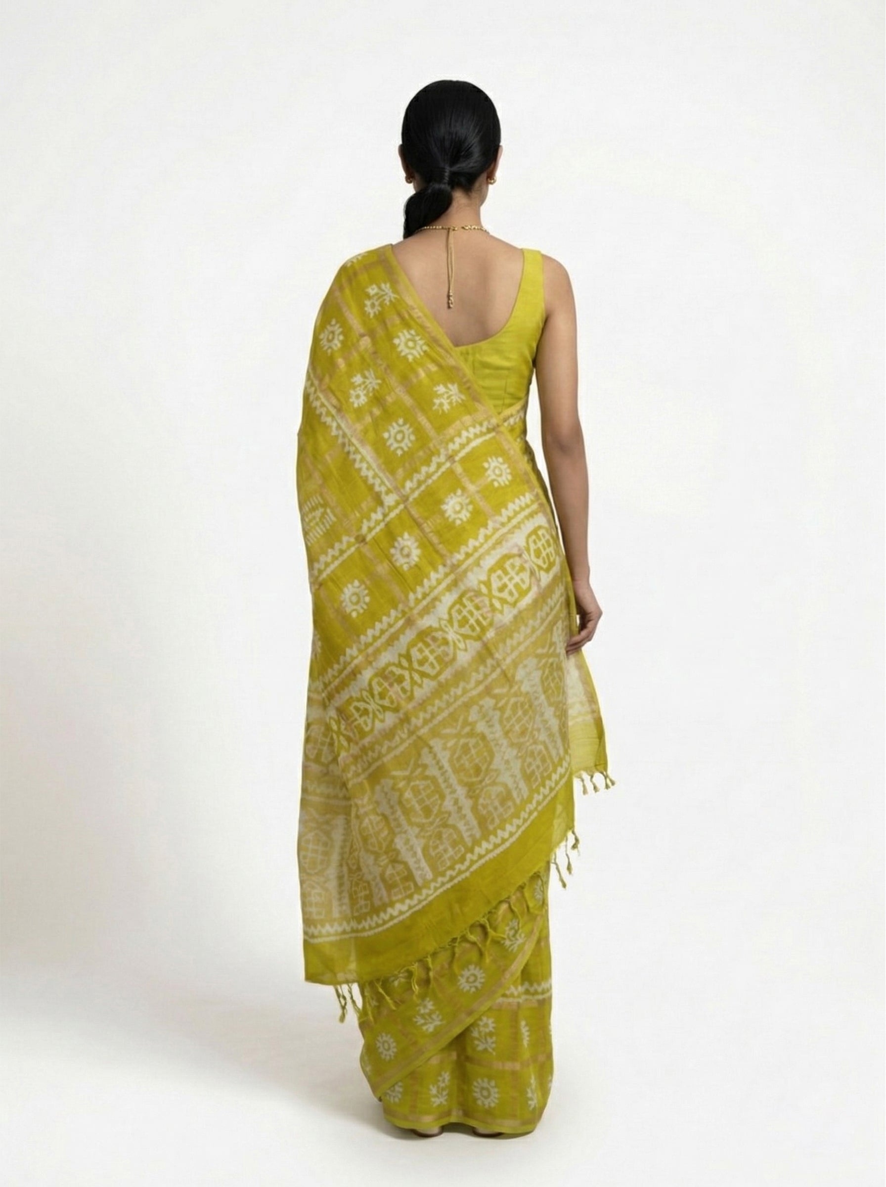 Chanderi Cotton Mustard Yellow Ethnic Print Saree