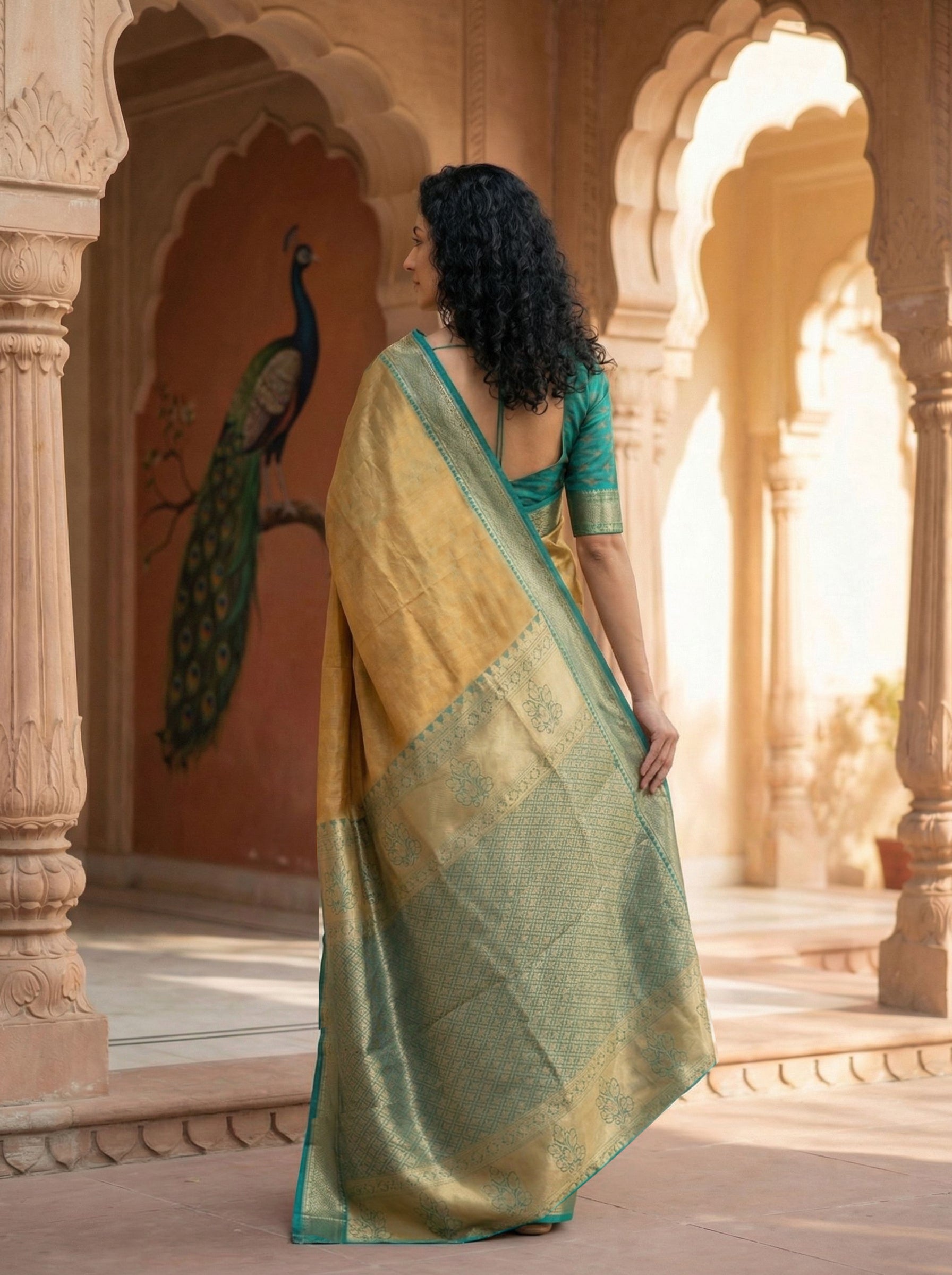 Semi Silk Mustard Gold Traditional Weave Saree