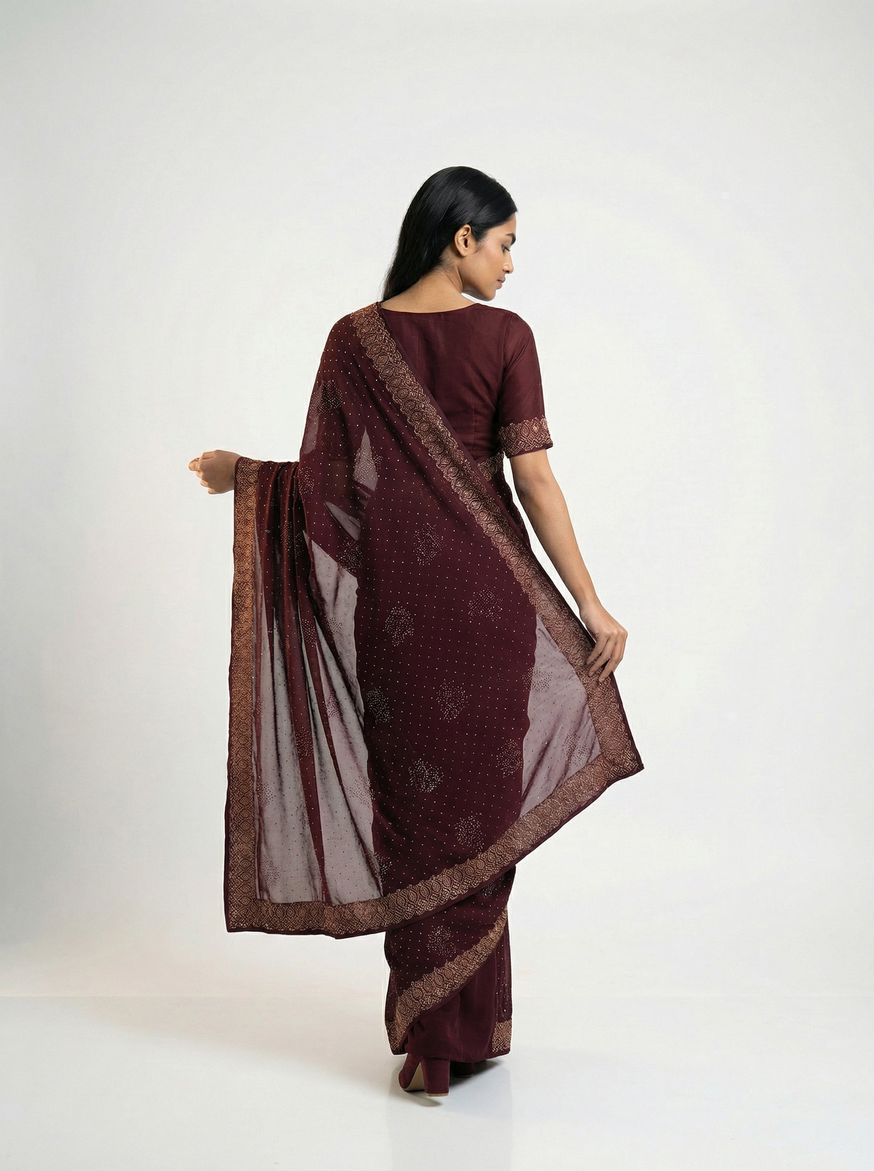 Vijithra Silk Wine Purple Stone Work Designer Saree