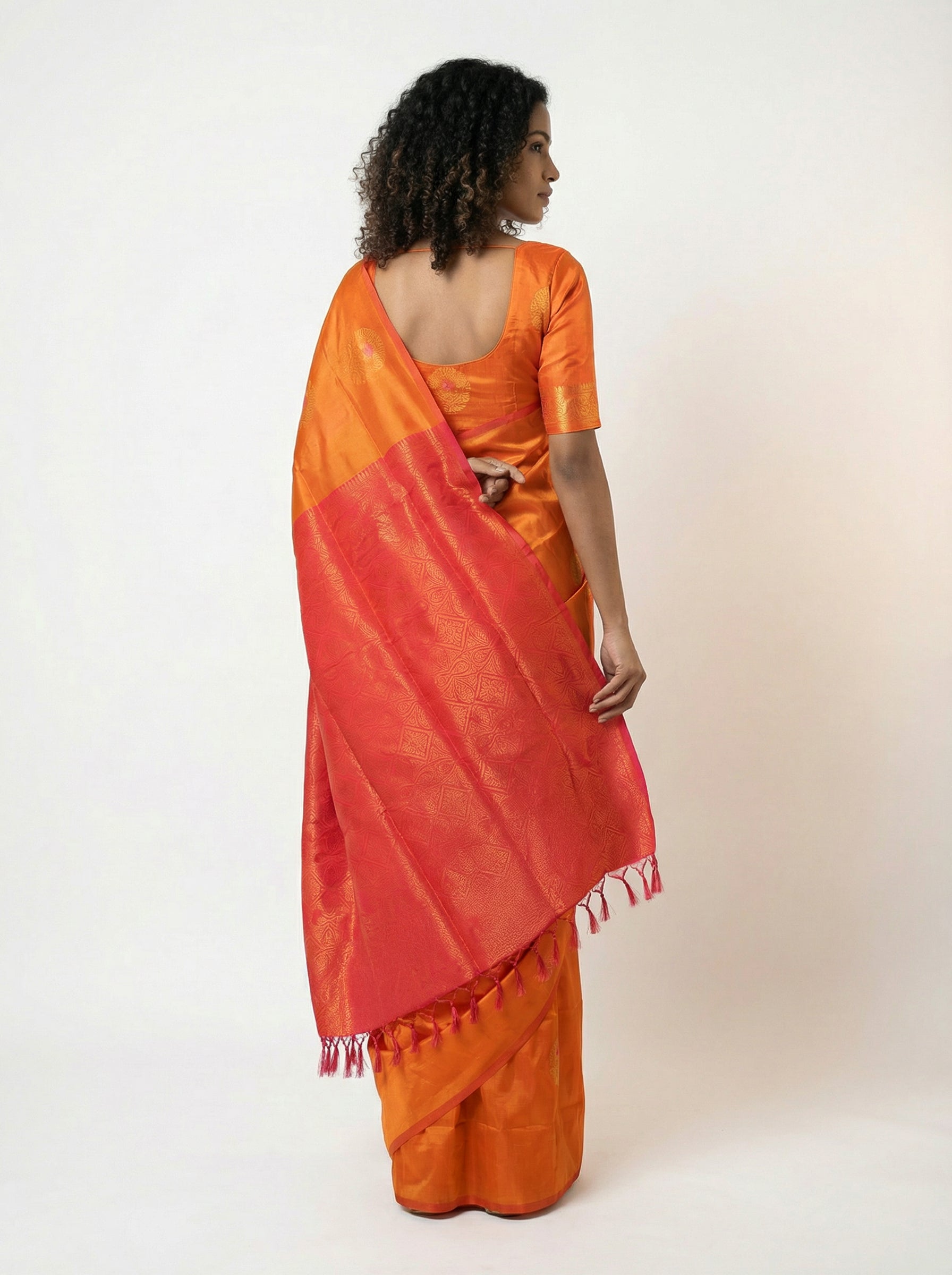 Semi Silk Orange Saree for Women with Paisley Butta Design