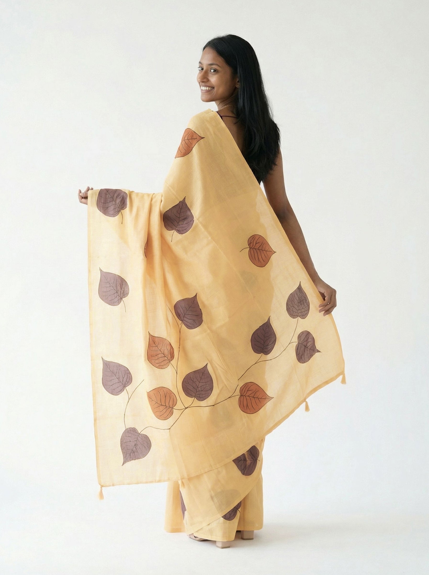 Chanderi Cotton Cream Floral Printed Casual Saree