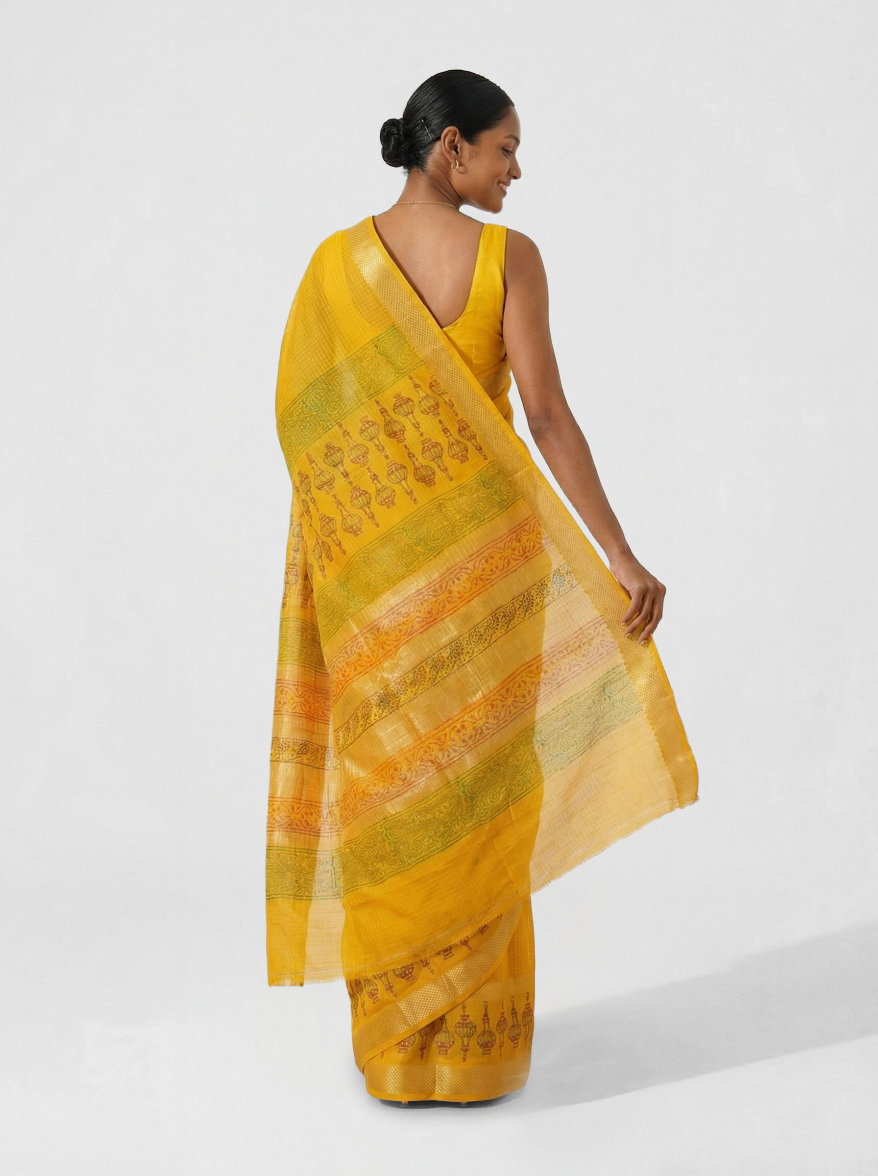 Chanderi Cotton Mustard Yellow Traditional Motif Saree