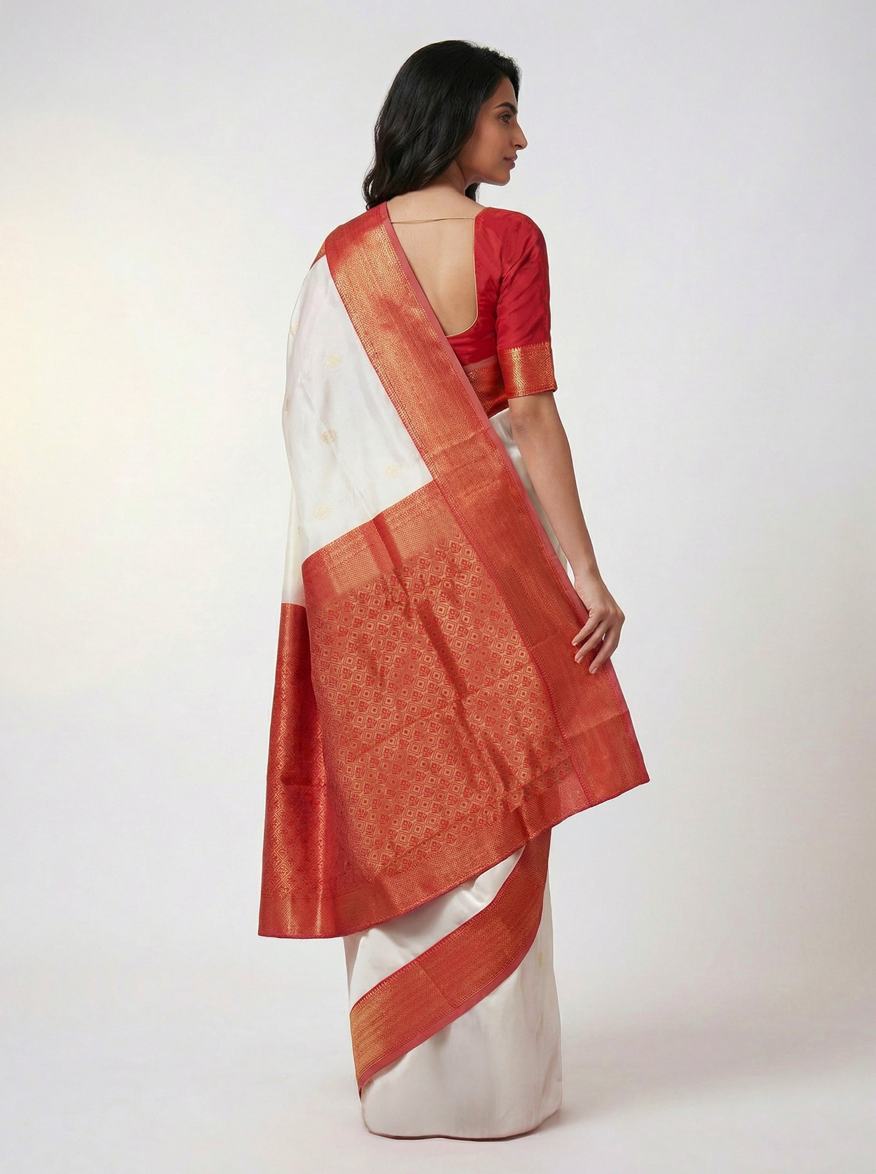 Semi Silk Classic Off White  Saree with Spaced Buttas