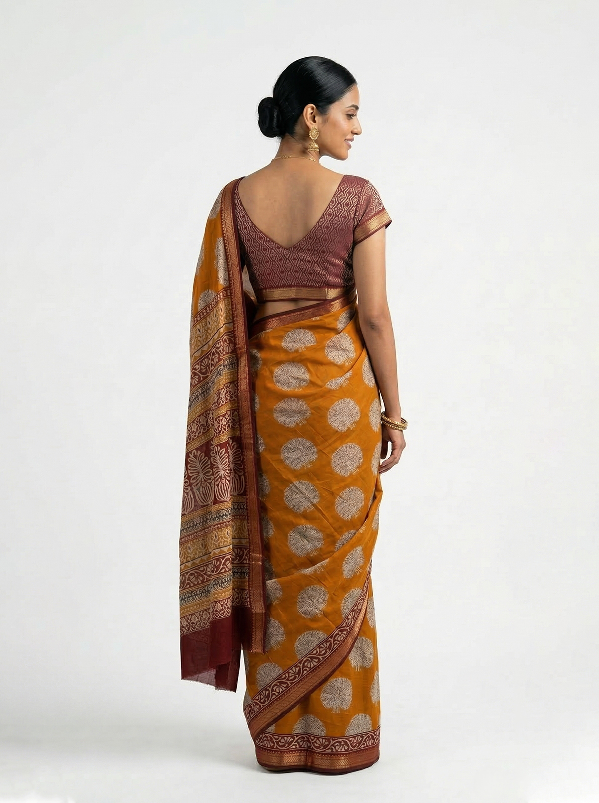 Chanderi Cotton Rust Orange Allover Tree Motif Saree