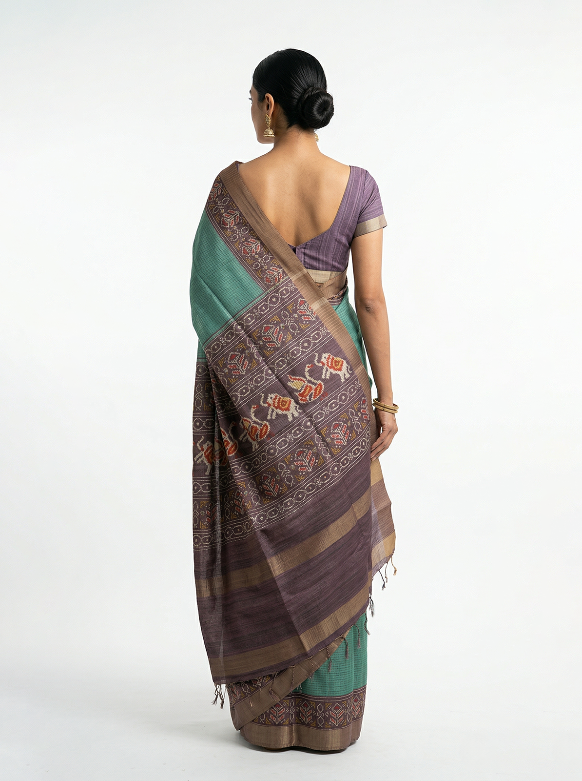Semi Jute Sea Green Small Check Saree with Contrast Border