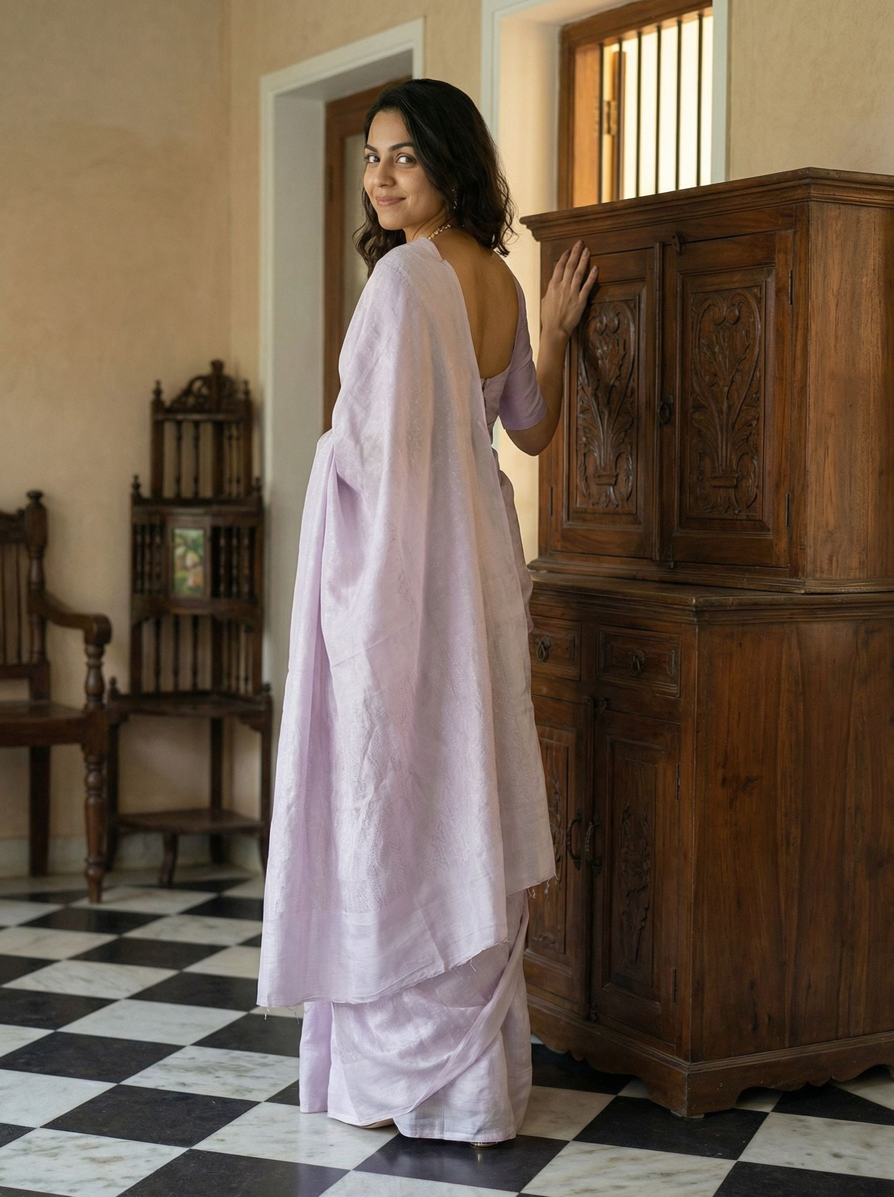 Kanjivaram Pure Silk Lavender Self Design Saree