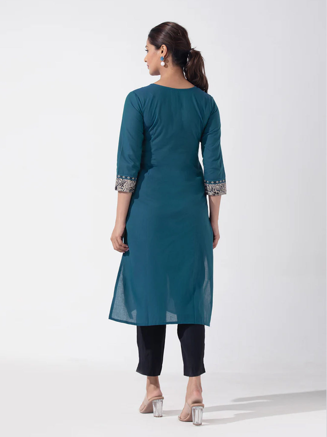 Kalamkari Printed Cotton Teal Green Kurta