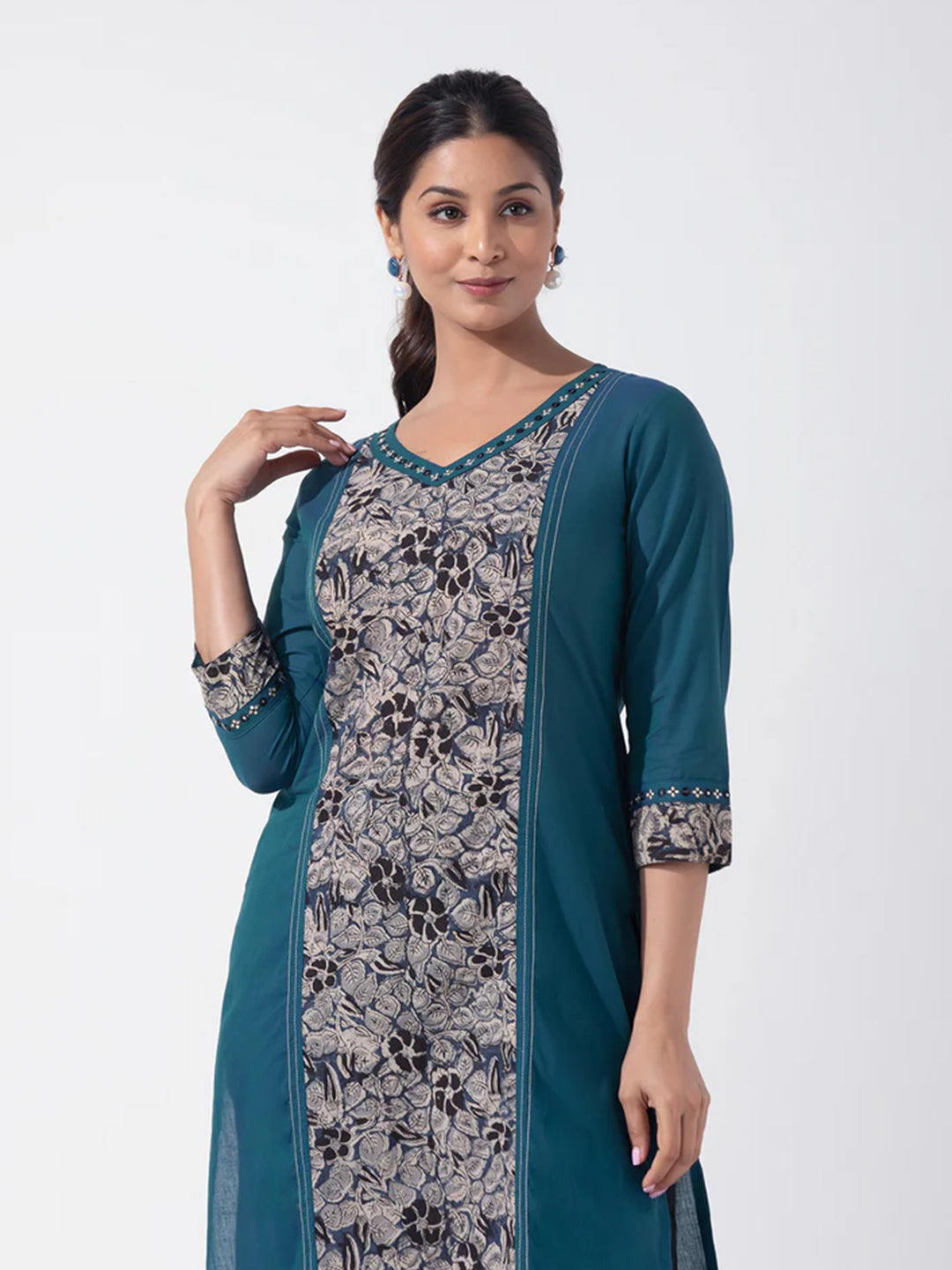 Kalamkari Printed Cotton Teal Green Kurta