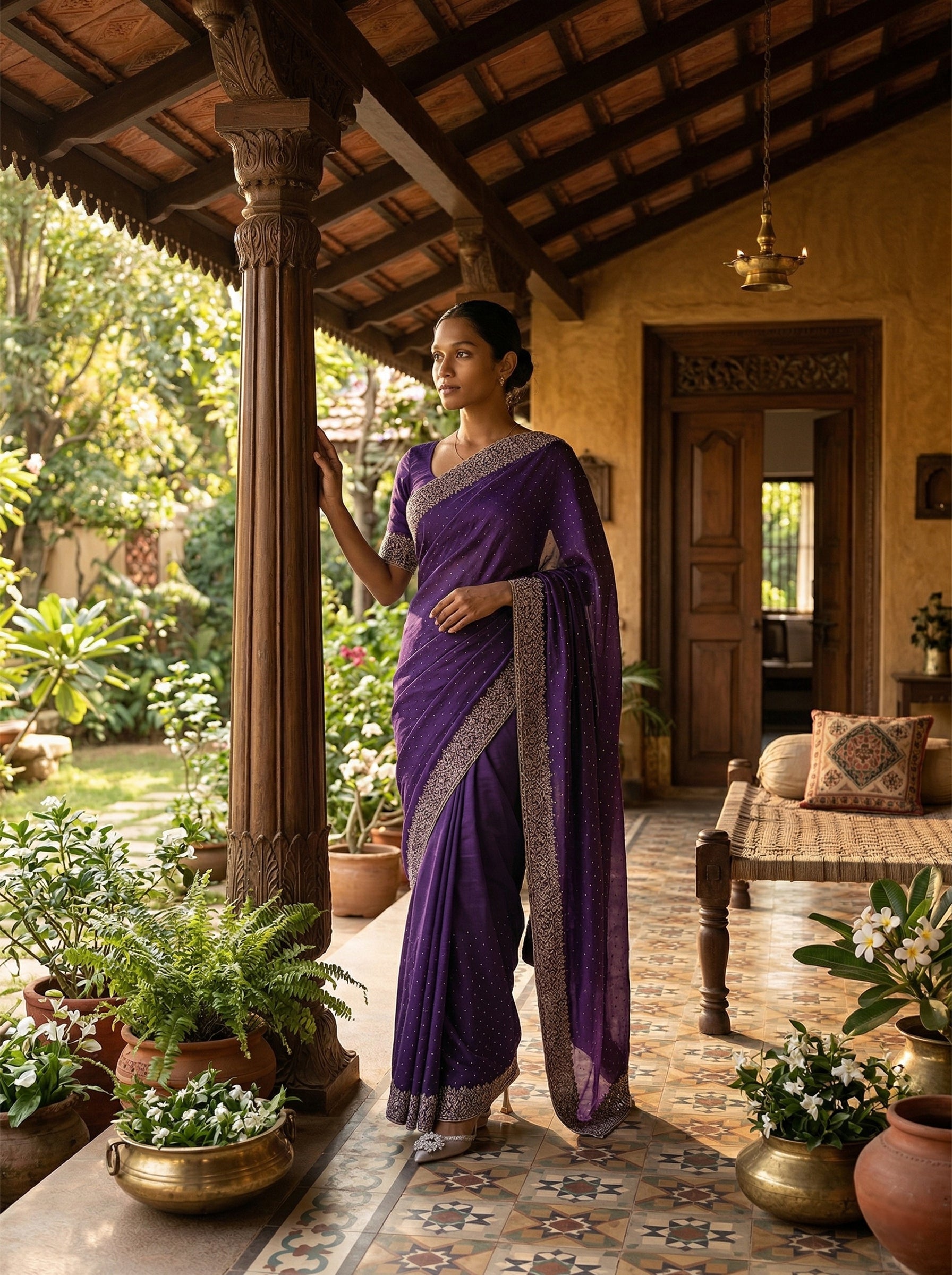 Vijithra Silk Violet Embroidered Saree with Intricate Floral Border