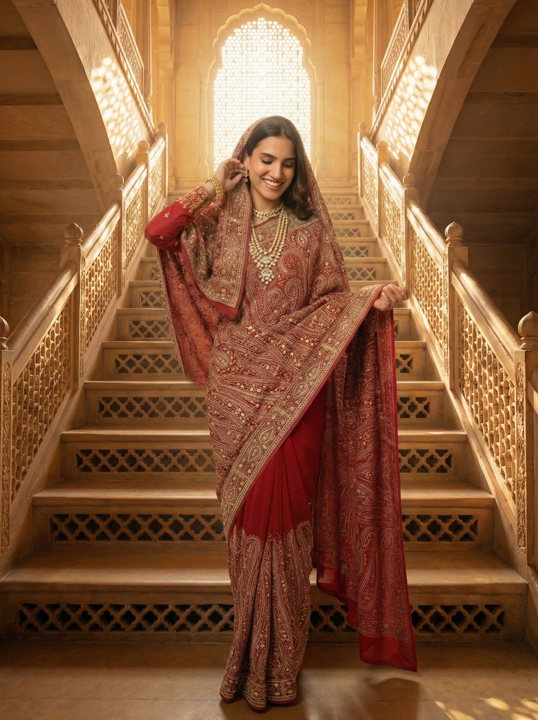 Deep Red Intricate Gold Embroidered Saree