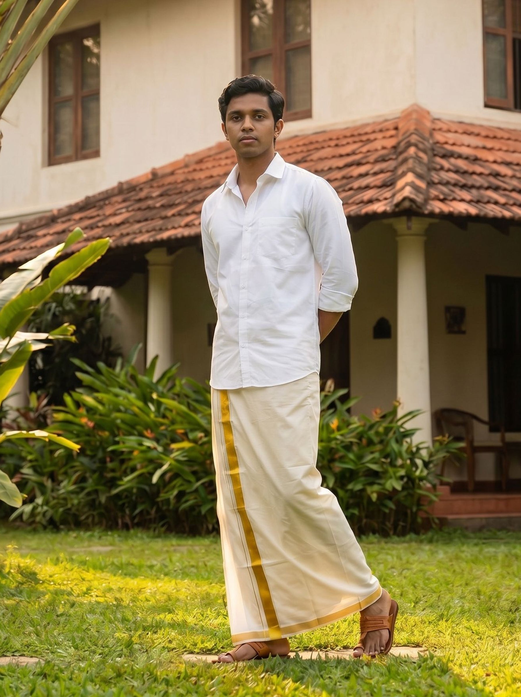 Men's Cotton Cream Festival Wear Kerala Kasavu Dhoti