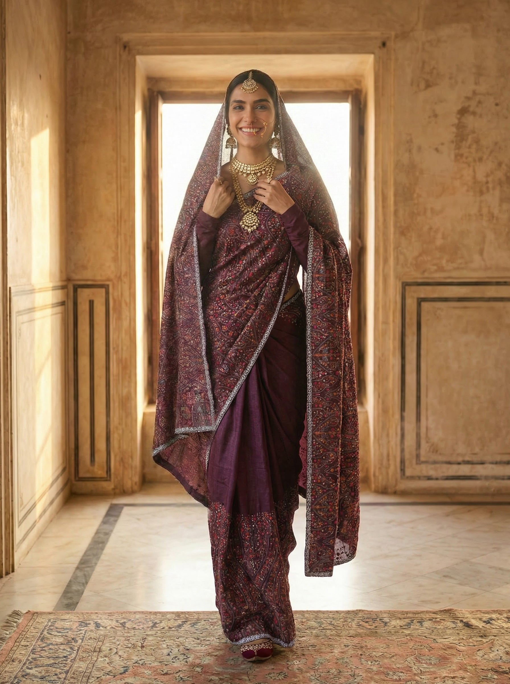Premium Rich Maroon Multicolor Bloom Saree