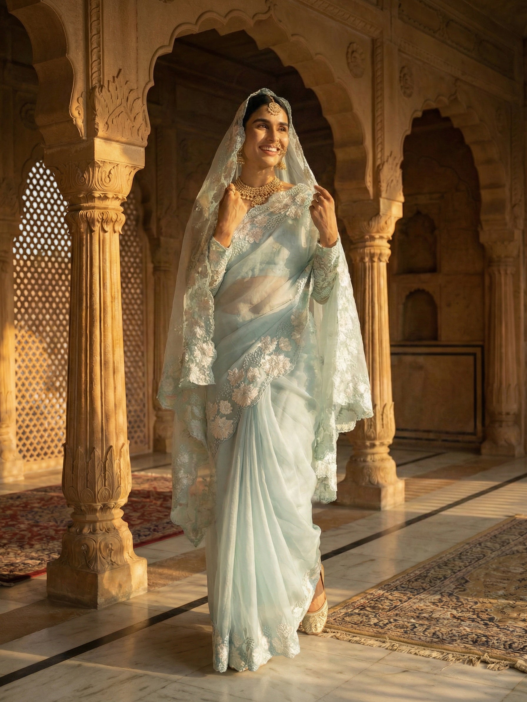 Organza Floral Mint Saree