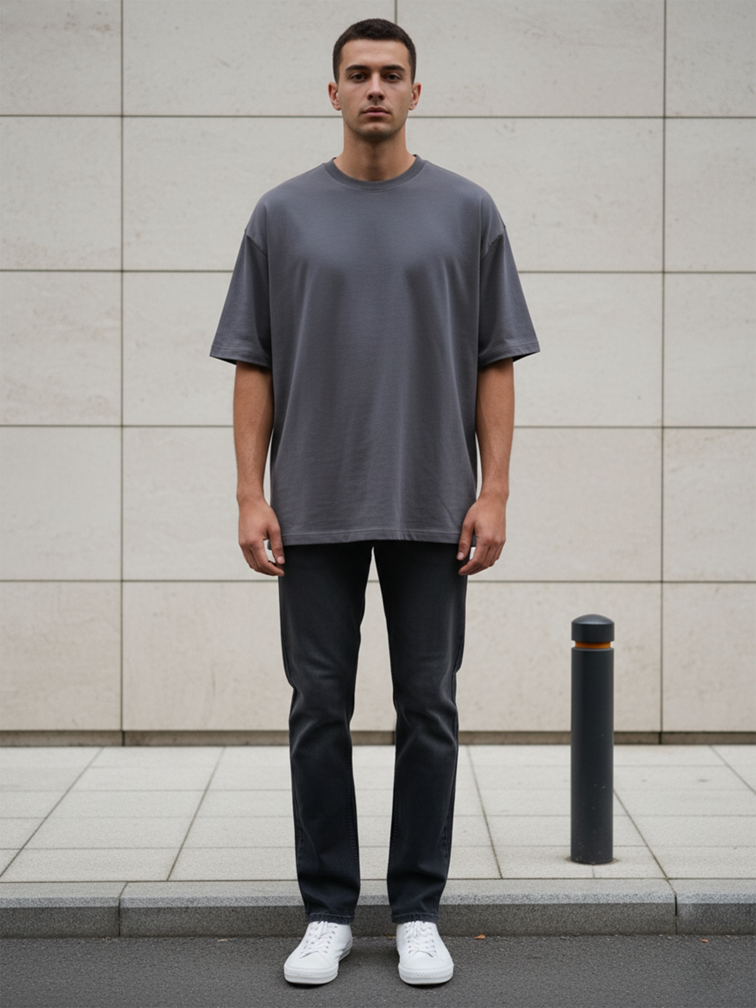 Dark Grey Plain Straight Jeans For Men