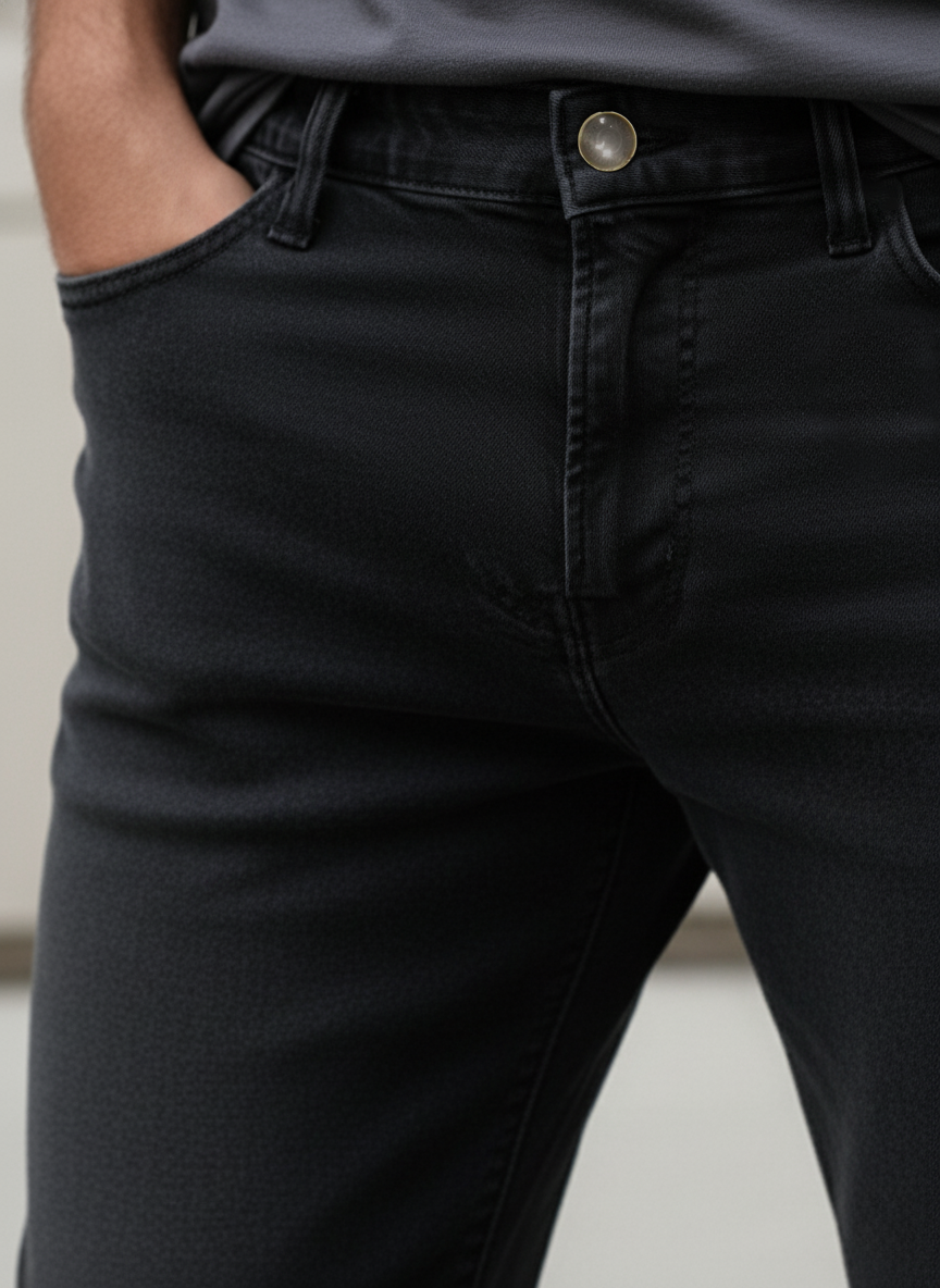 Dark Grey Plain Straight Jeans For Men