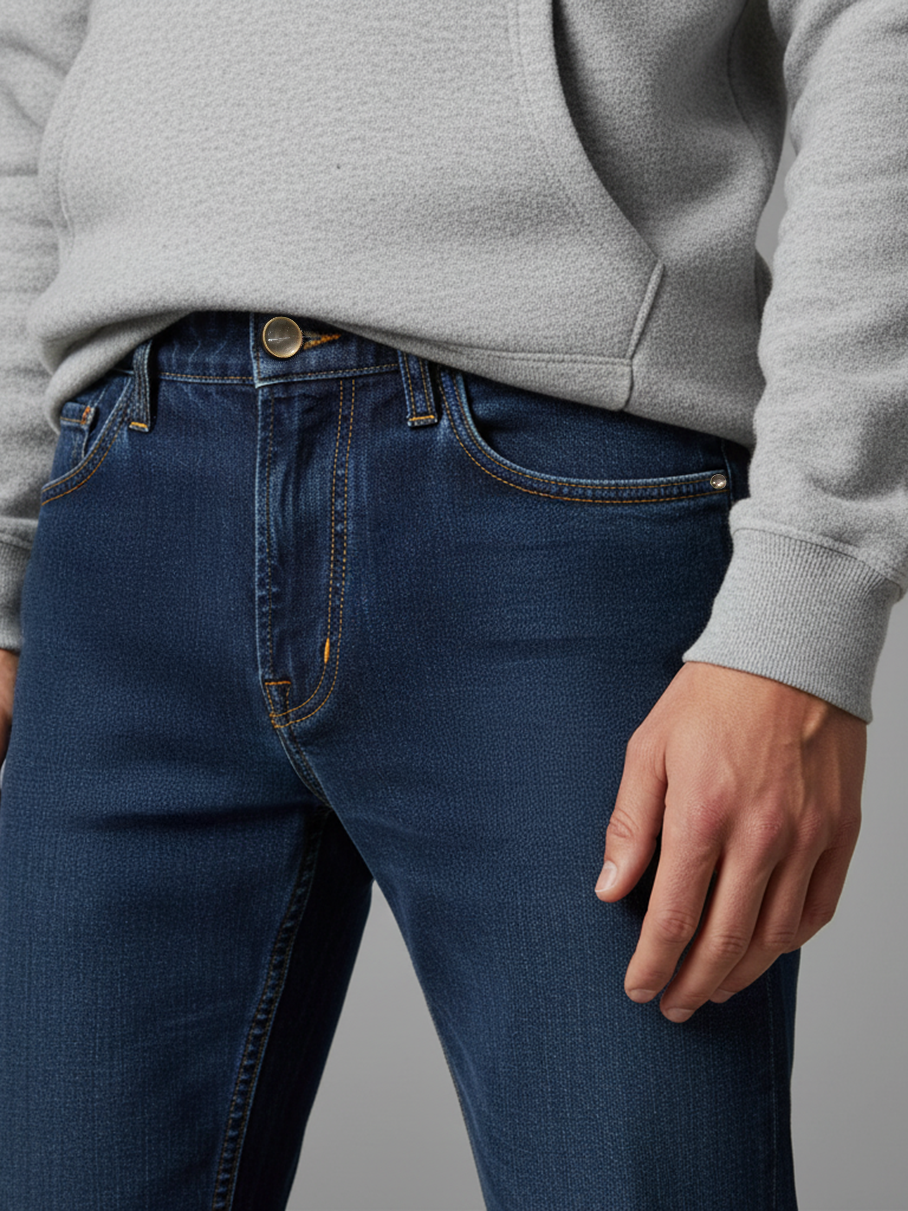 Dark Blue Plain Straight Jeans For Men