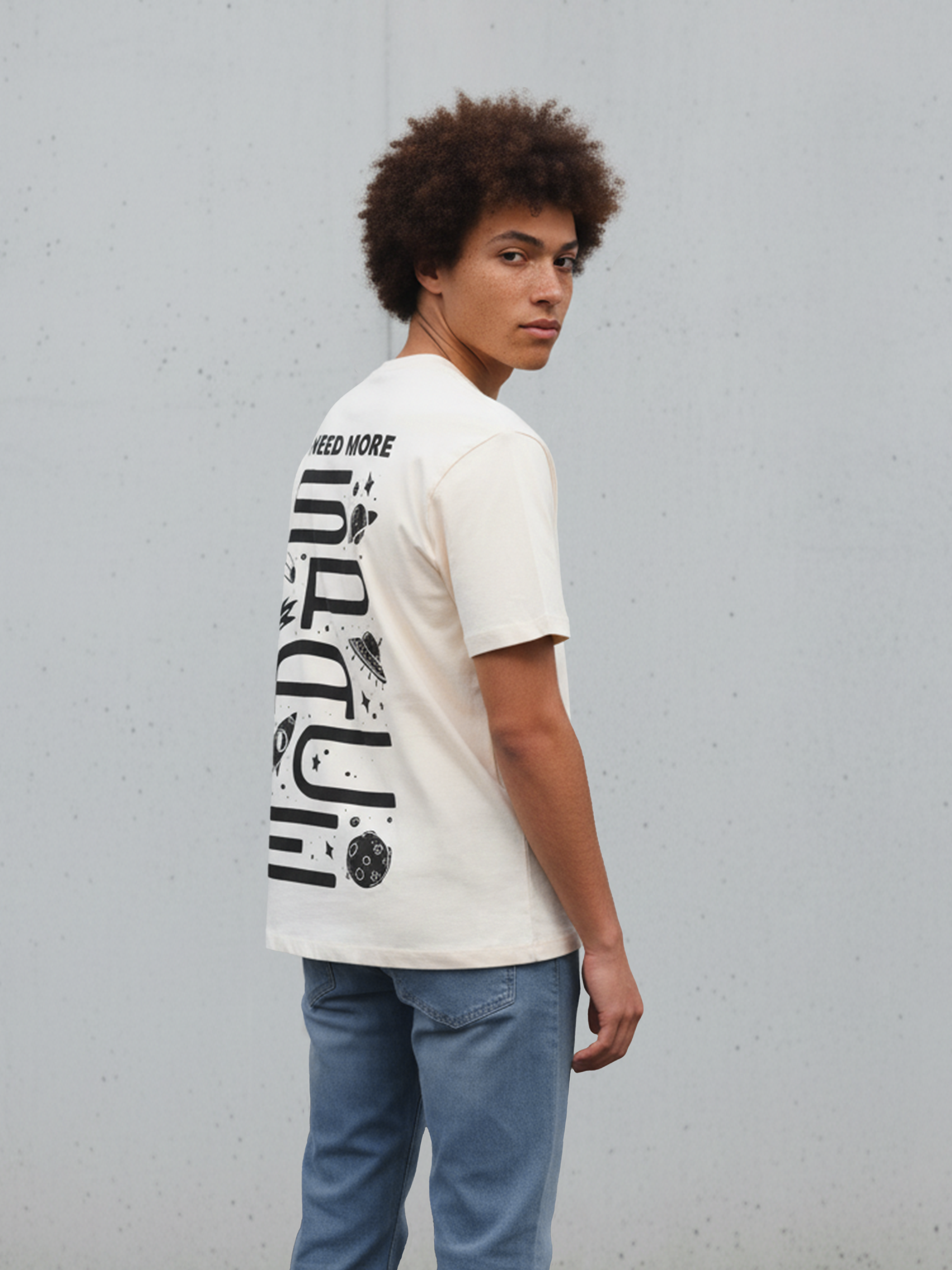 Off White Front & Back Printed T- Shirt For Men