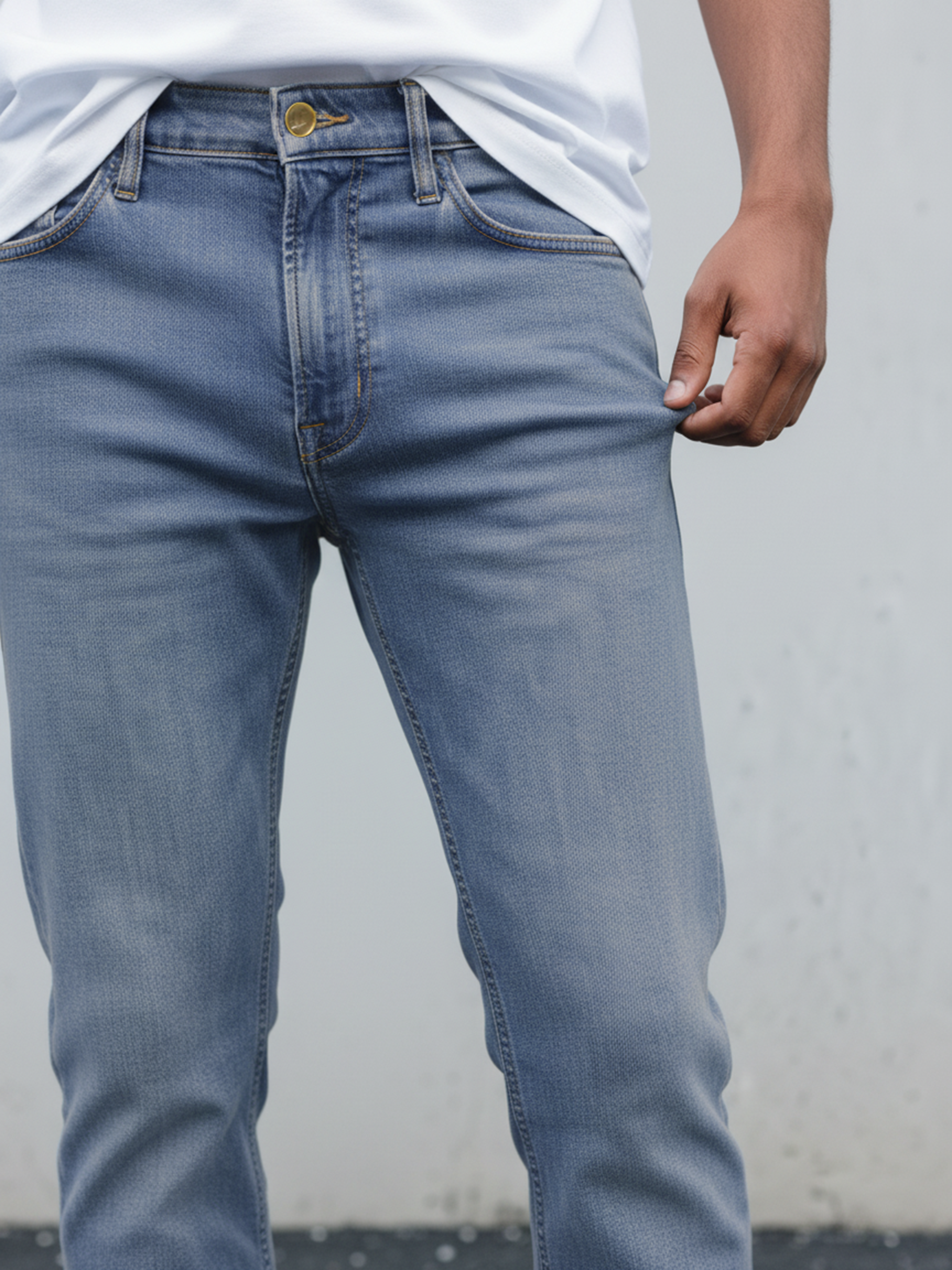 Light Blue Plain Straight Jeans For Men