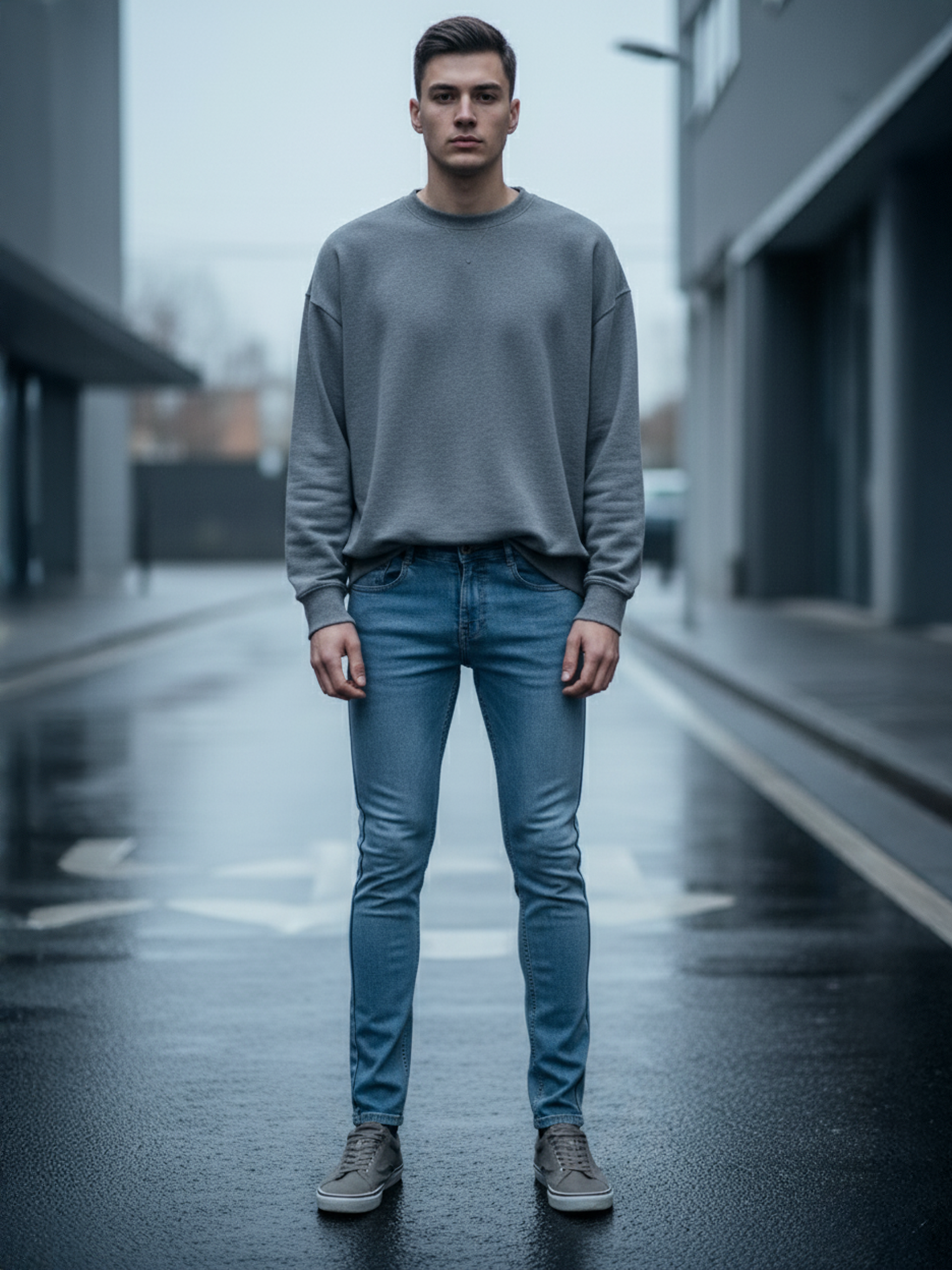 Light Blue PP Spray Slim Fit Jeans For Men