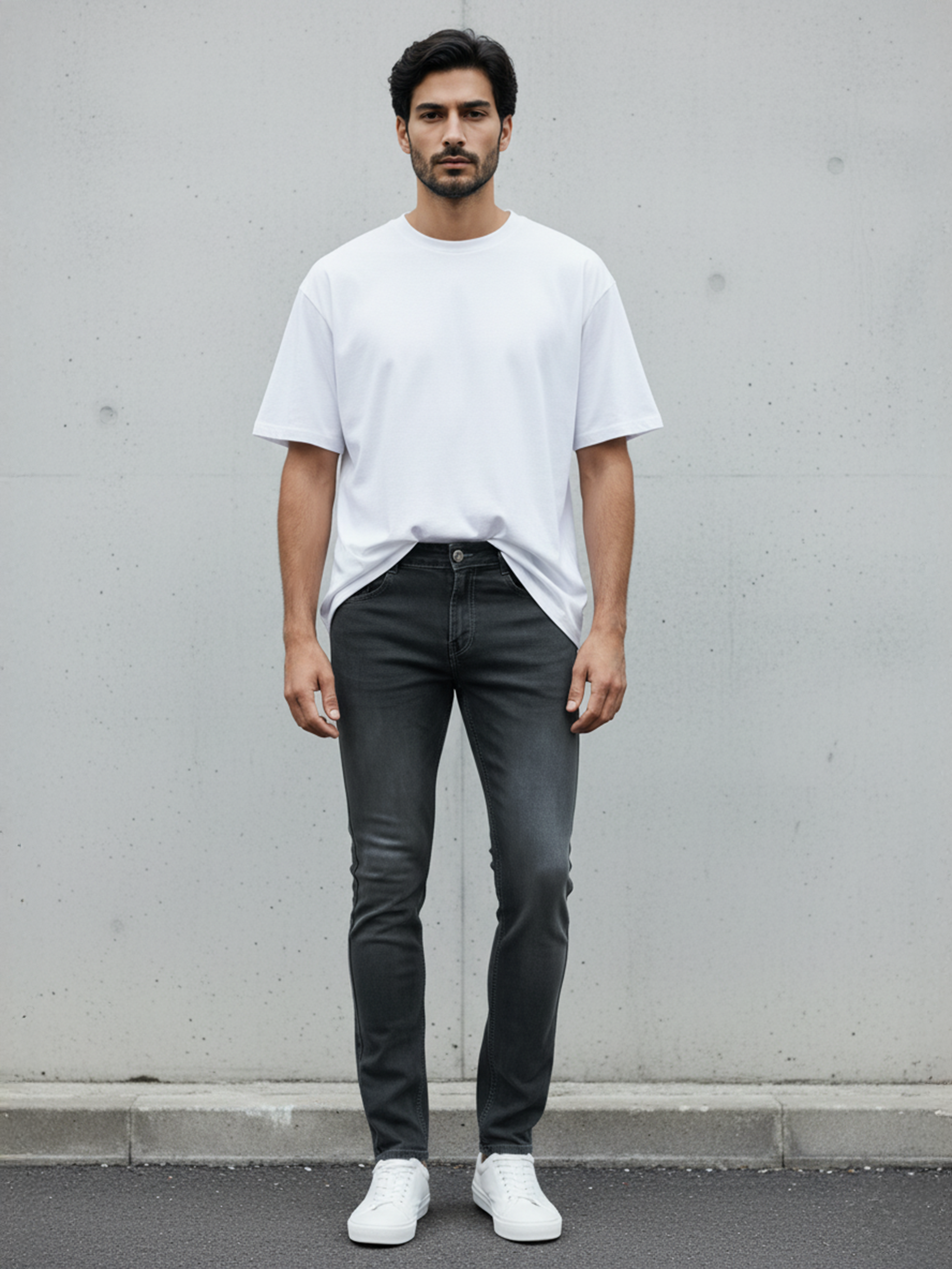 Light Grey PP Spray Slim Fit Jeans For Men